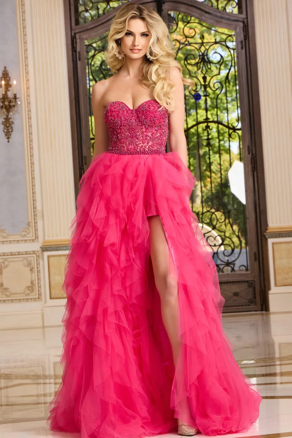 jovani pink strapless dress Fuchsia Strapless A Line Gown 24099