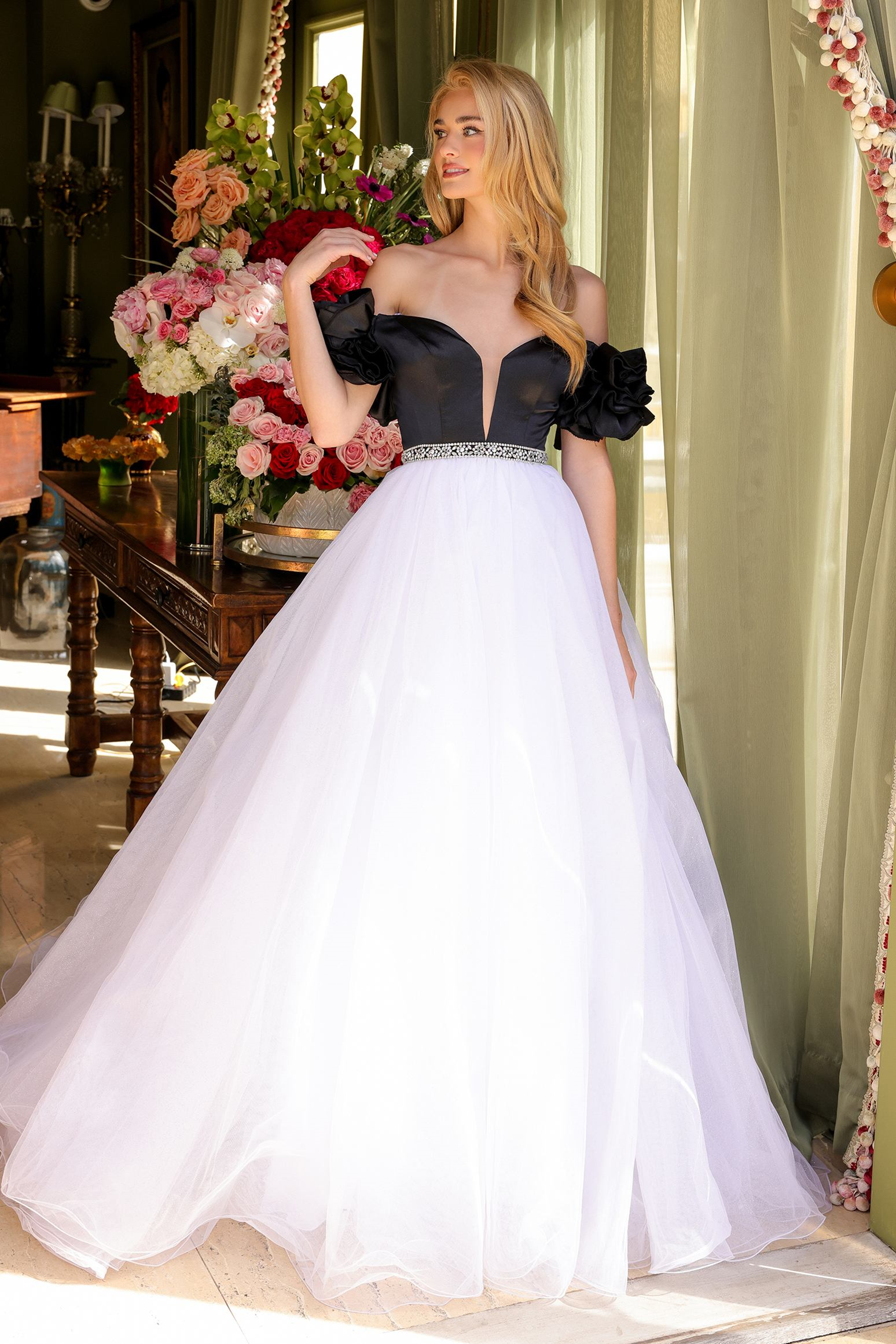 Ava Presley 39581 Off-Shoulder Satin Ball Gown – Mydressline