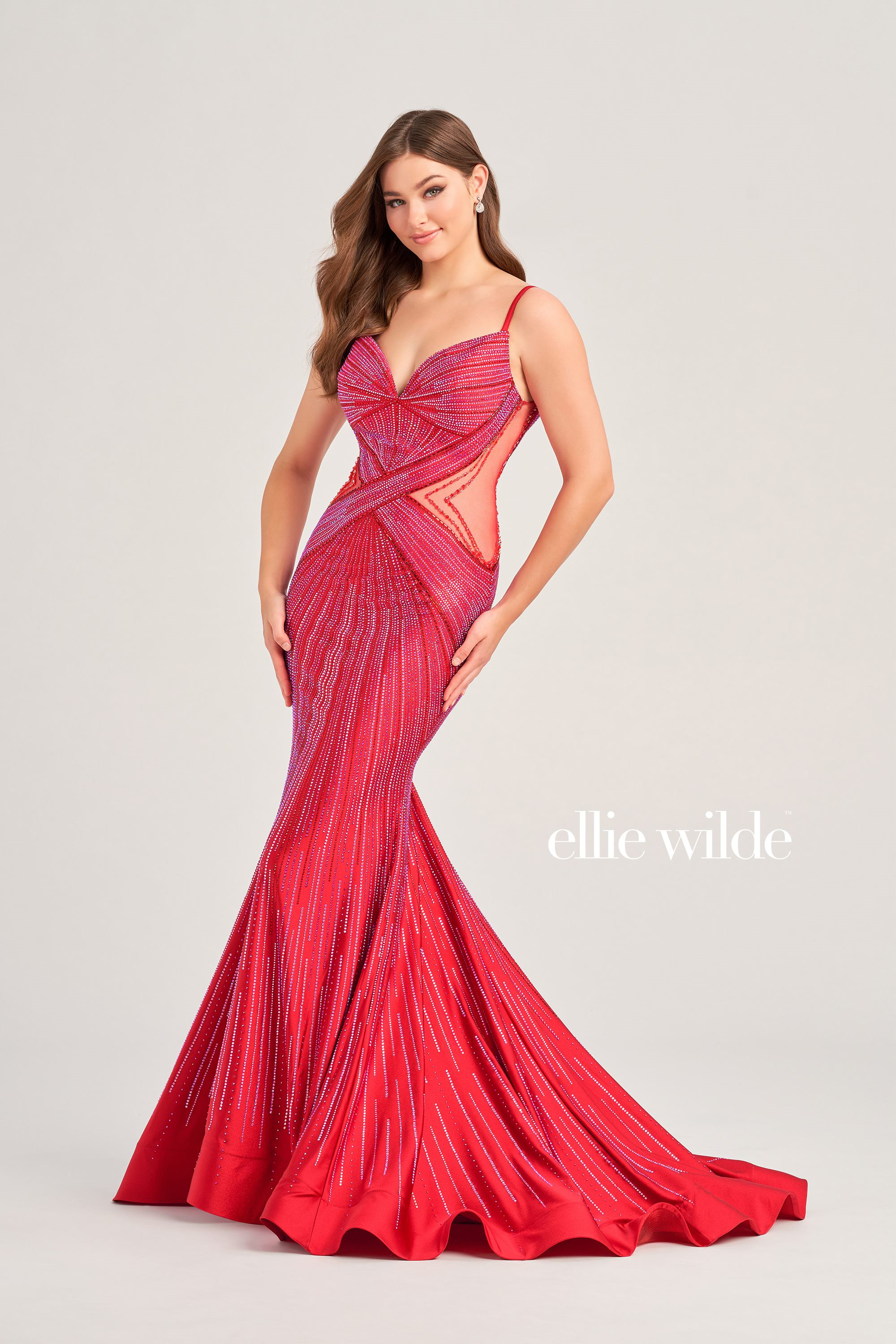 chinese dress ladies Ellie Wilde EW35001 Stretch Jersey Spandex Stone Accented Dress –  Mydressline