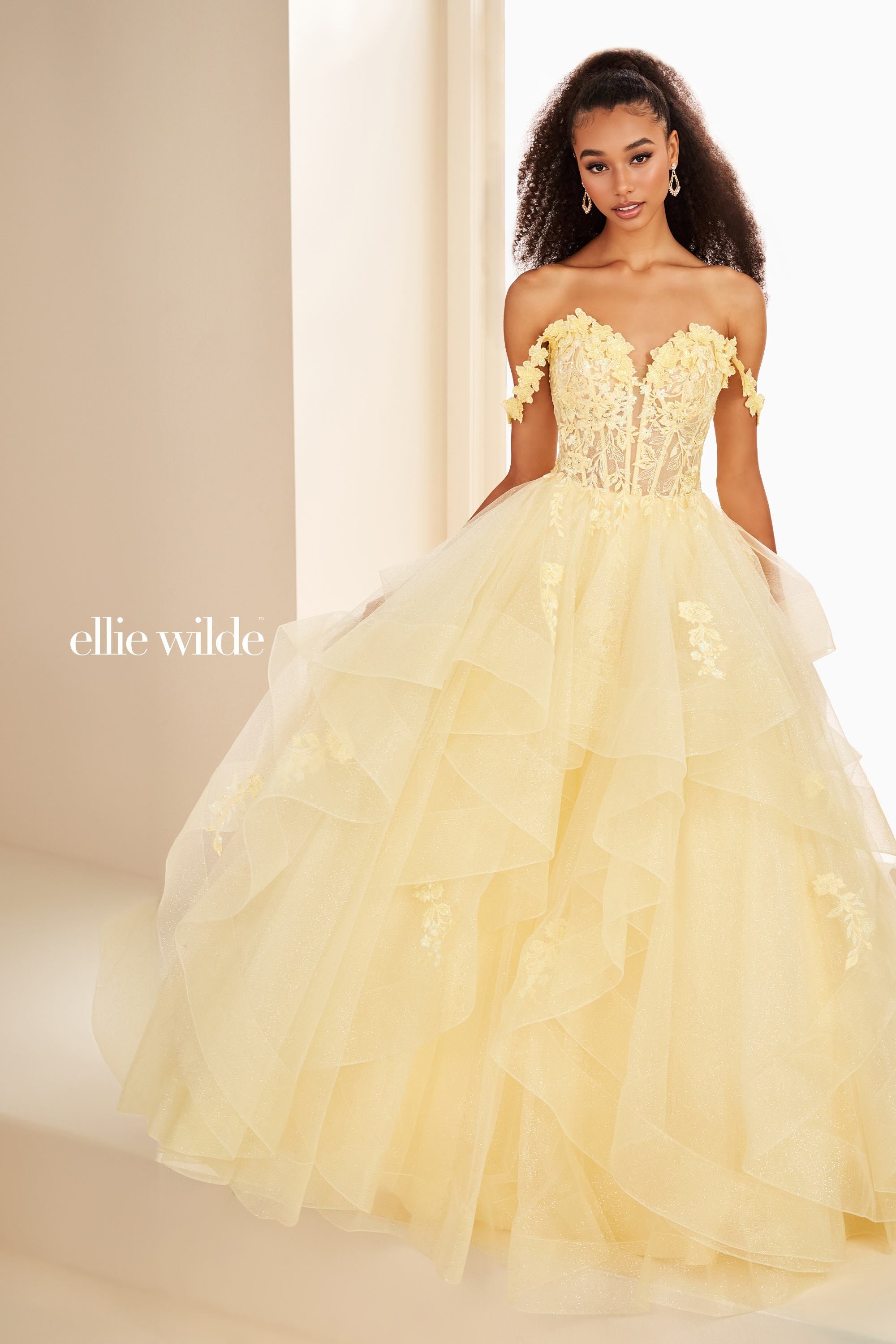 Ellie Wilde EW35084 Corset Bodice Dress with Lace Applique