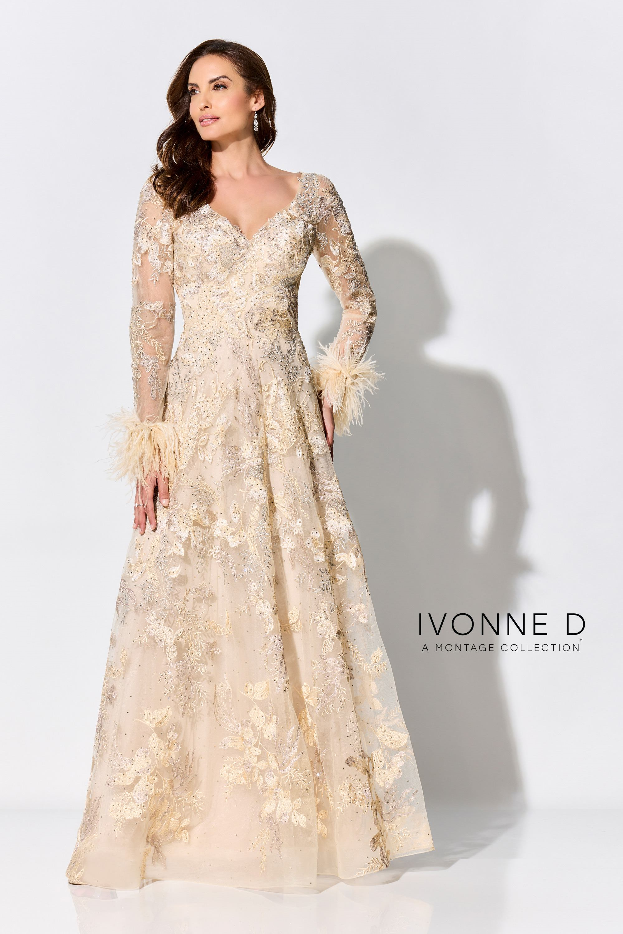 Ivonne D ID307 Lace Gown with Feather Details – Mydressline
