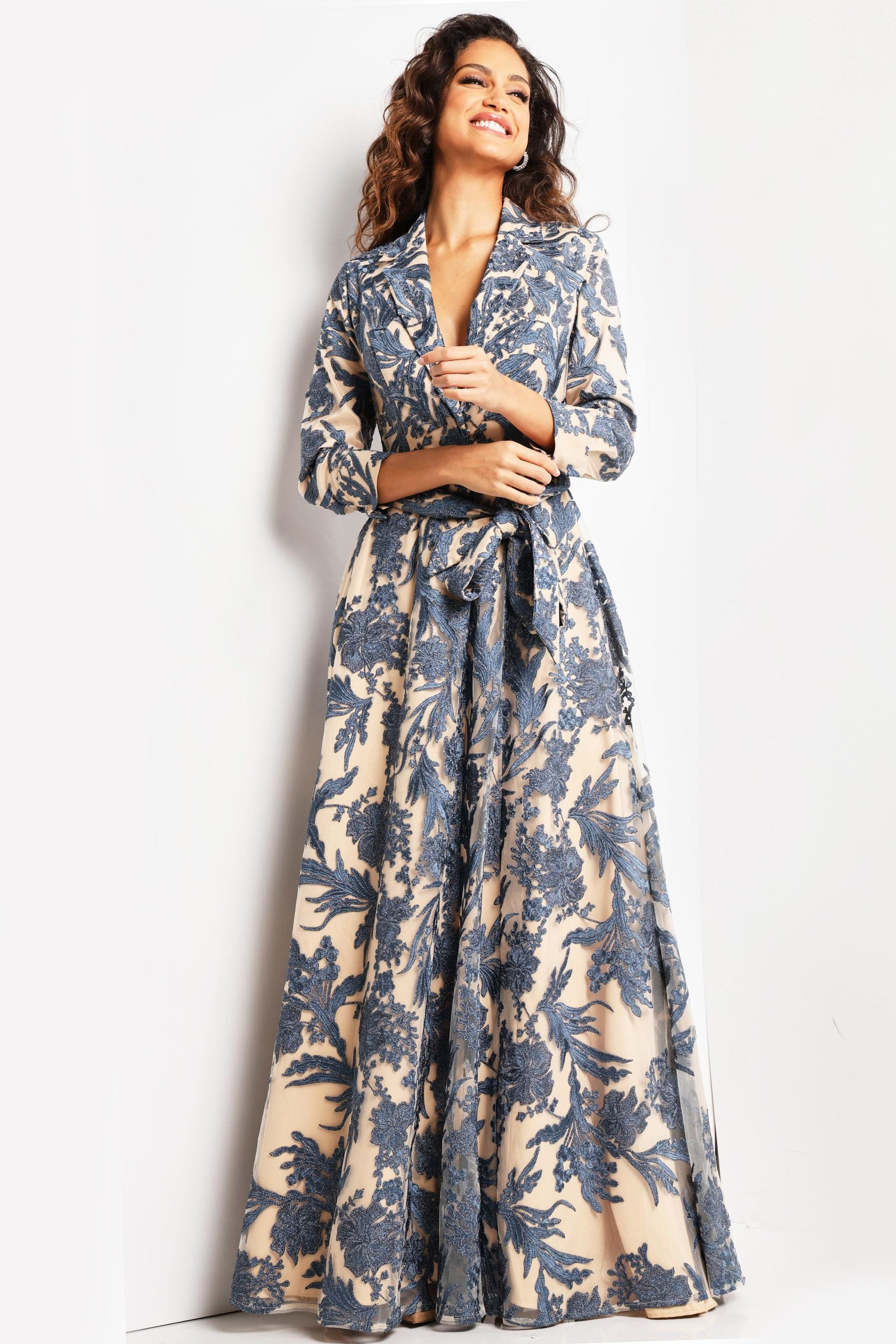 jovani maxi dresses Navy Multi Pleated Maxi Dress 38638