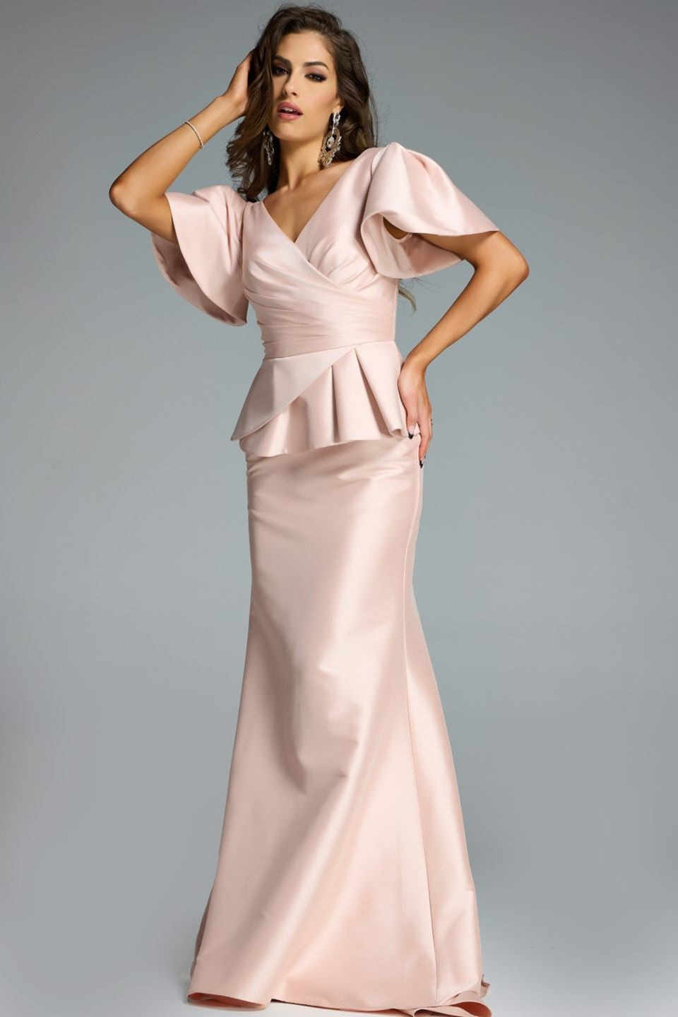 Jovani 43805 Satin Evening Gown - Elegant Fit & Flare Mydressline Jovani 43805 Satin Evening Gown - Elegant Fit & Flare Mydressline