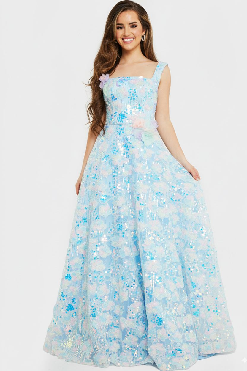Jovani K23955 Sequin Floral A-Line Gown  Mydressline