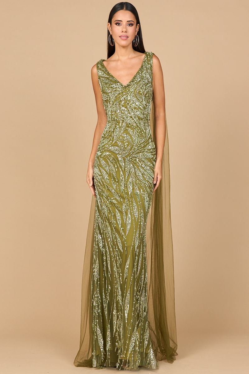 slim fit dress slacks Army Green Sequined Pattern Trumpet Long Train Prom Dress main image 0