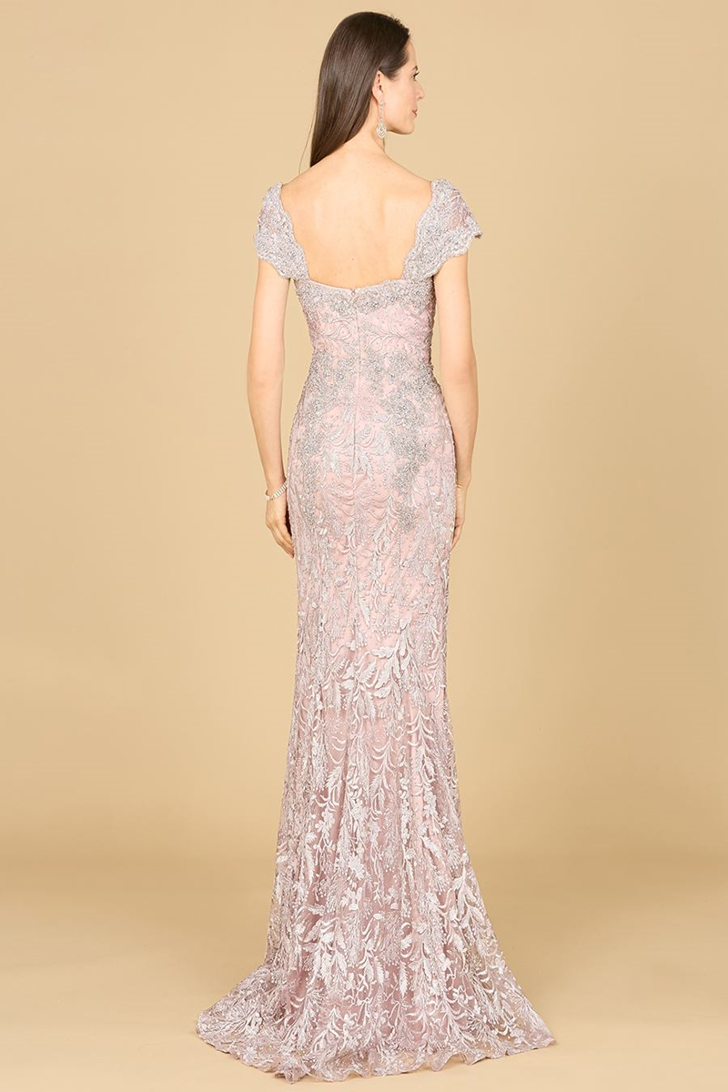 Lara 29295 Lace Evening Dress with Cap Sleeves & Embroidery – Mydressline