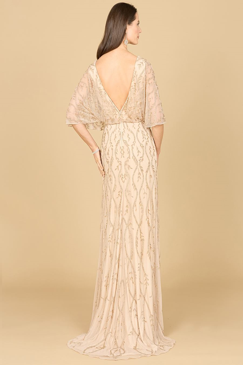 Lara 29319 Elegant V-Neck Beaded Batwing Sleeve Dress – Mydressline