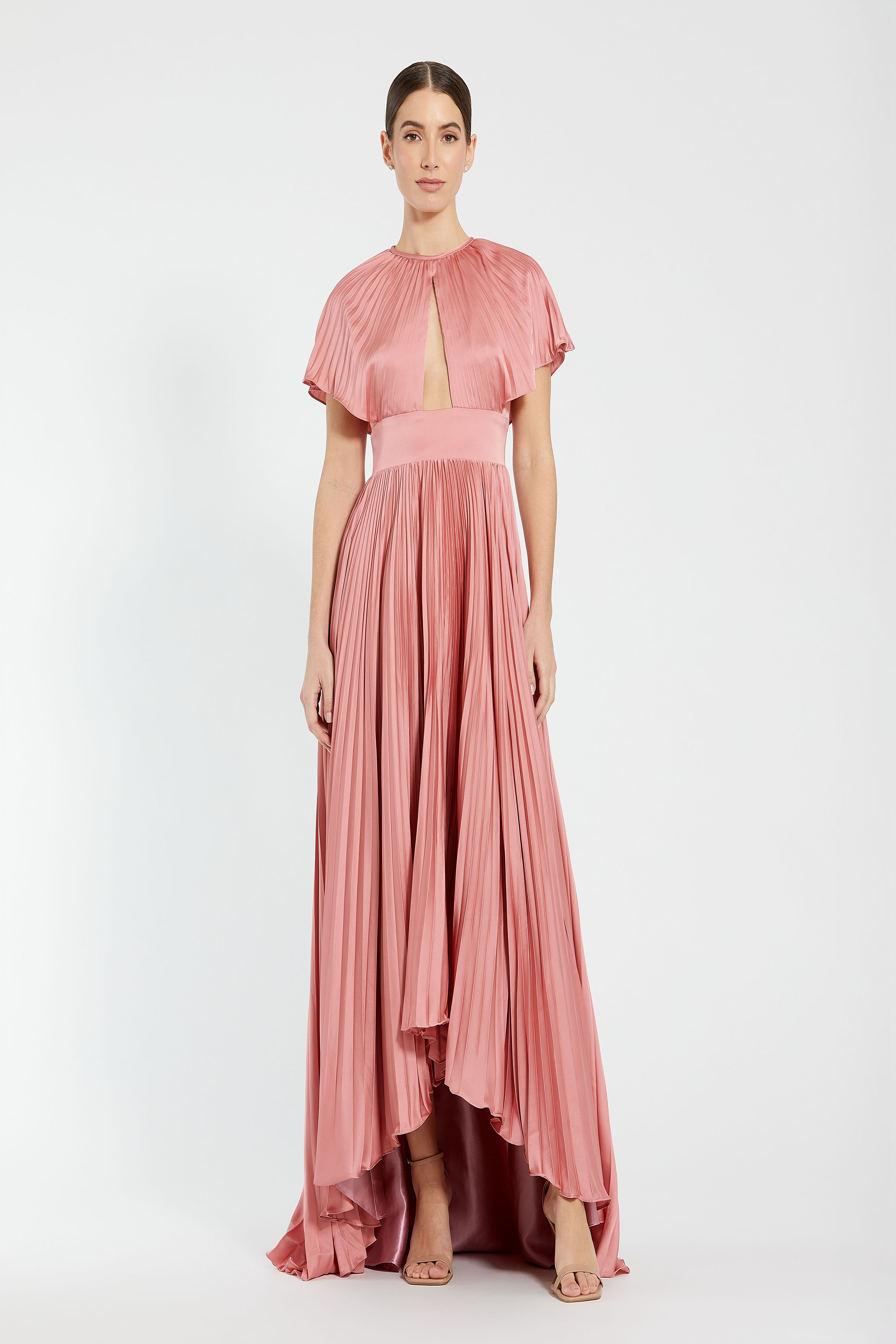 Pink Front Cutout High Low Pleated Gown | Mac Duggal Dusty Rose / US 2 Pink Front Cutout High Low Pleated Gown | Mac Duggal Dusty Rose / US 2