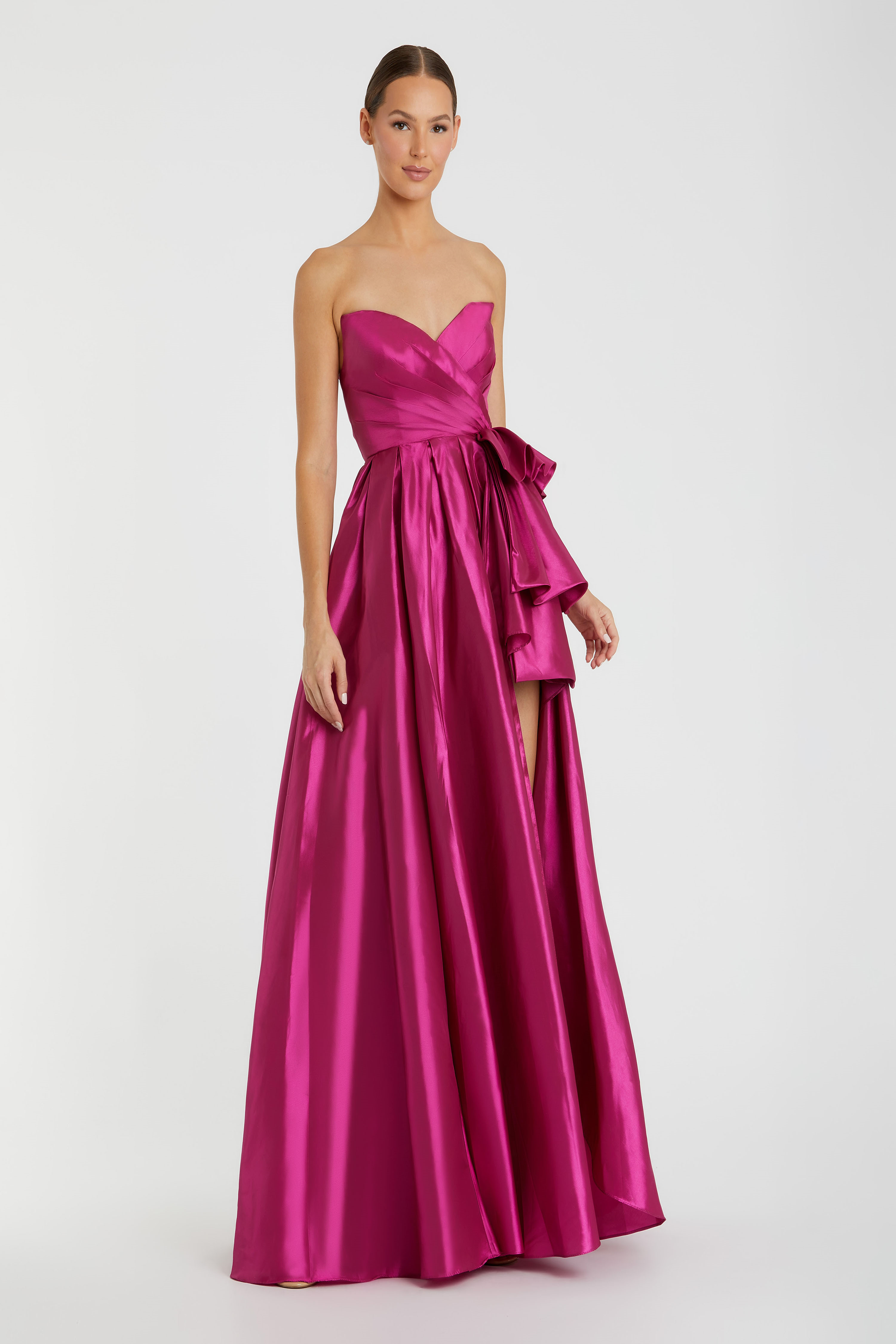 Mac Duggal 11892 Satin A-Line Gown with Slit  Mydressline