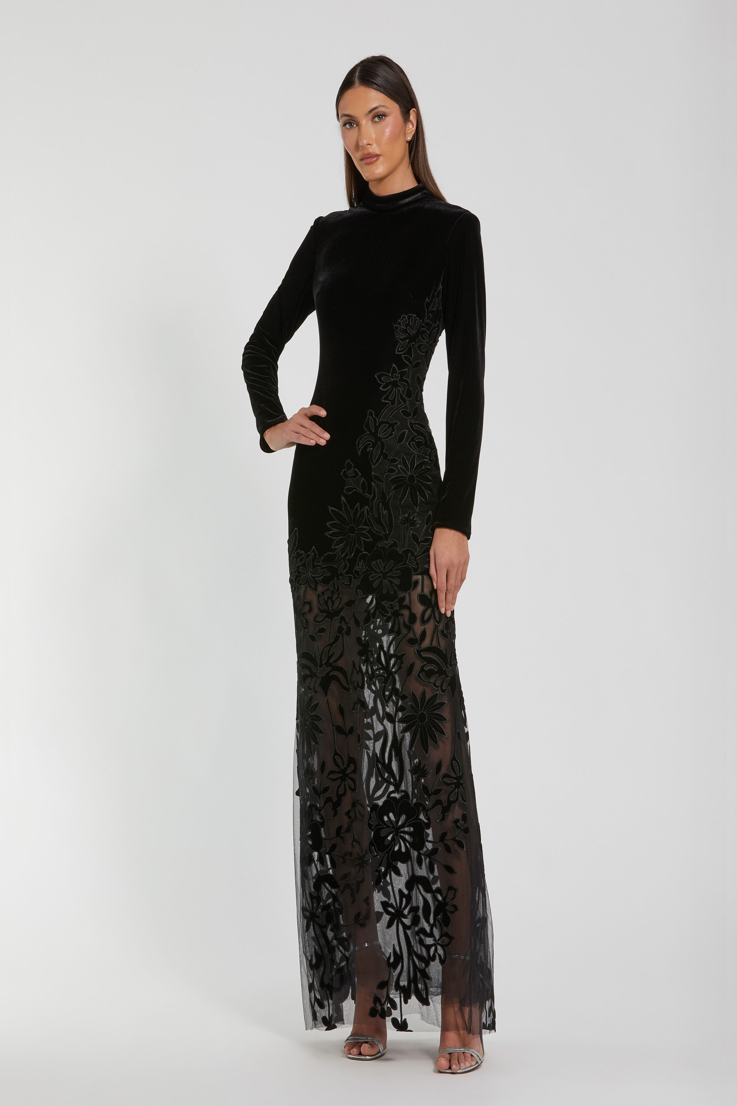 mac duggal long sleeve maxi dress Mac Duggal 20756 Velvet Column Dress for Evening – Mydressline