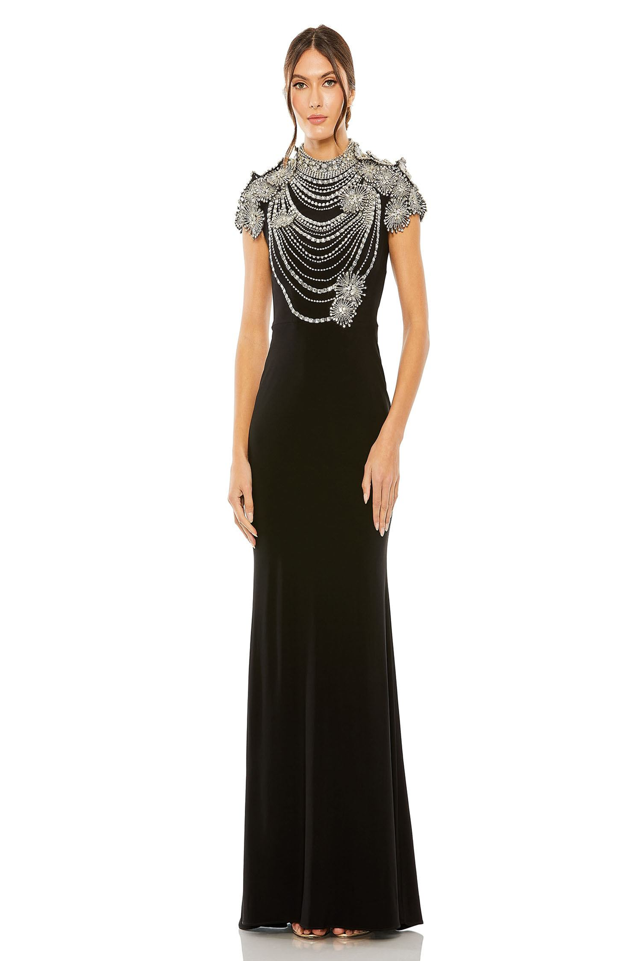 Mac Duggal Womens Rhinestone Formal Evening Dress Black 6