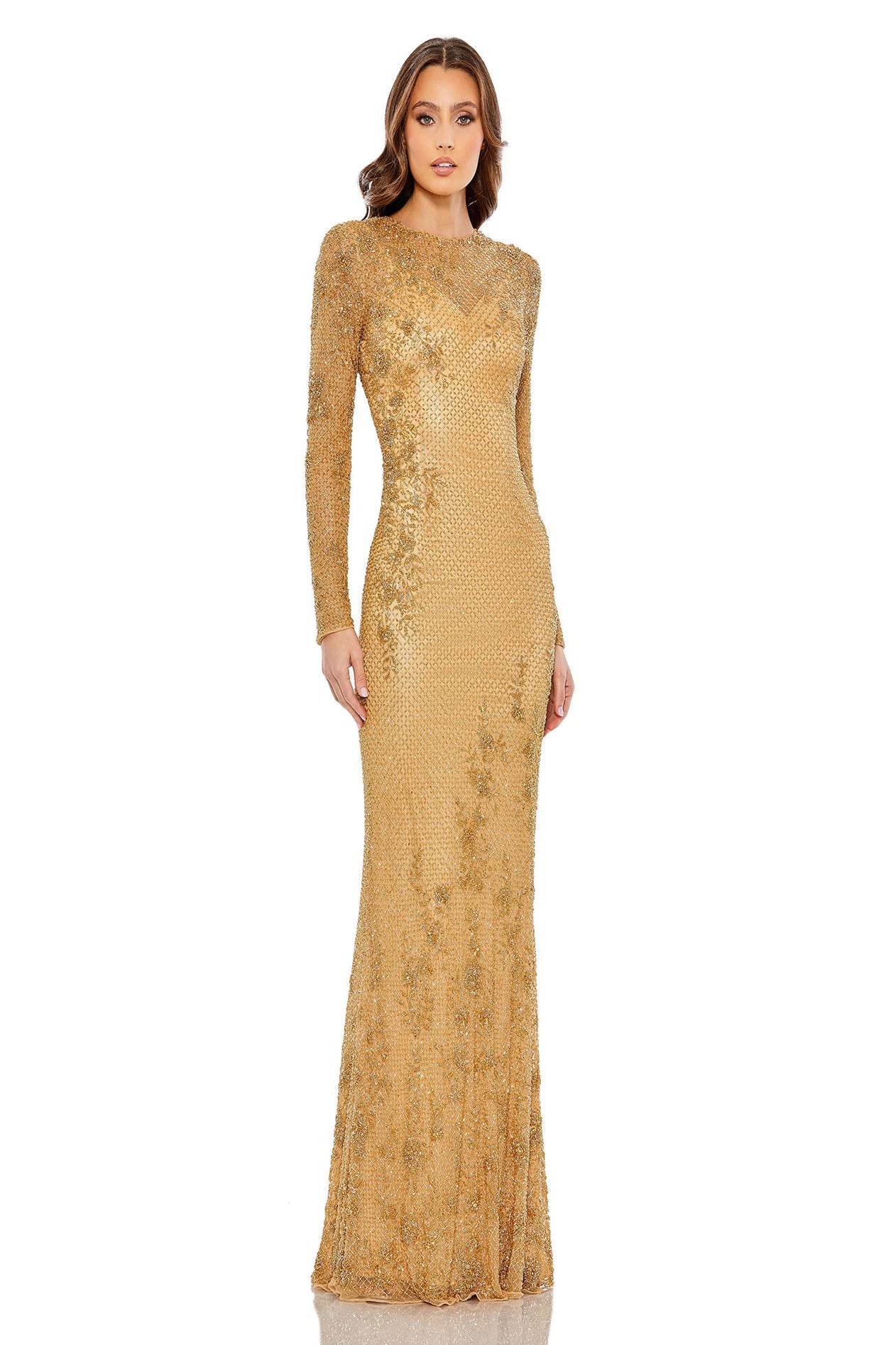 Mac duggal high neck sequin gown with train deals
