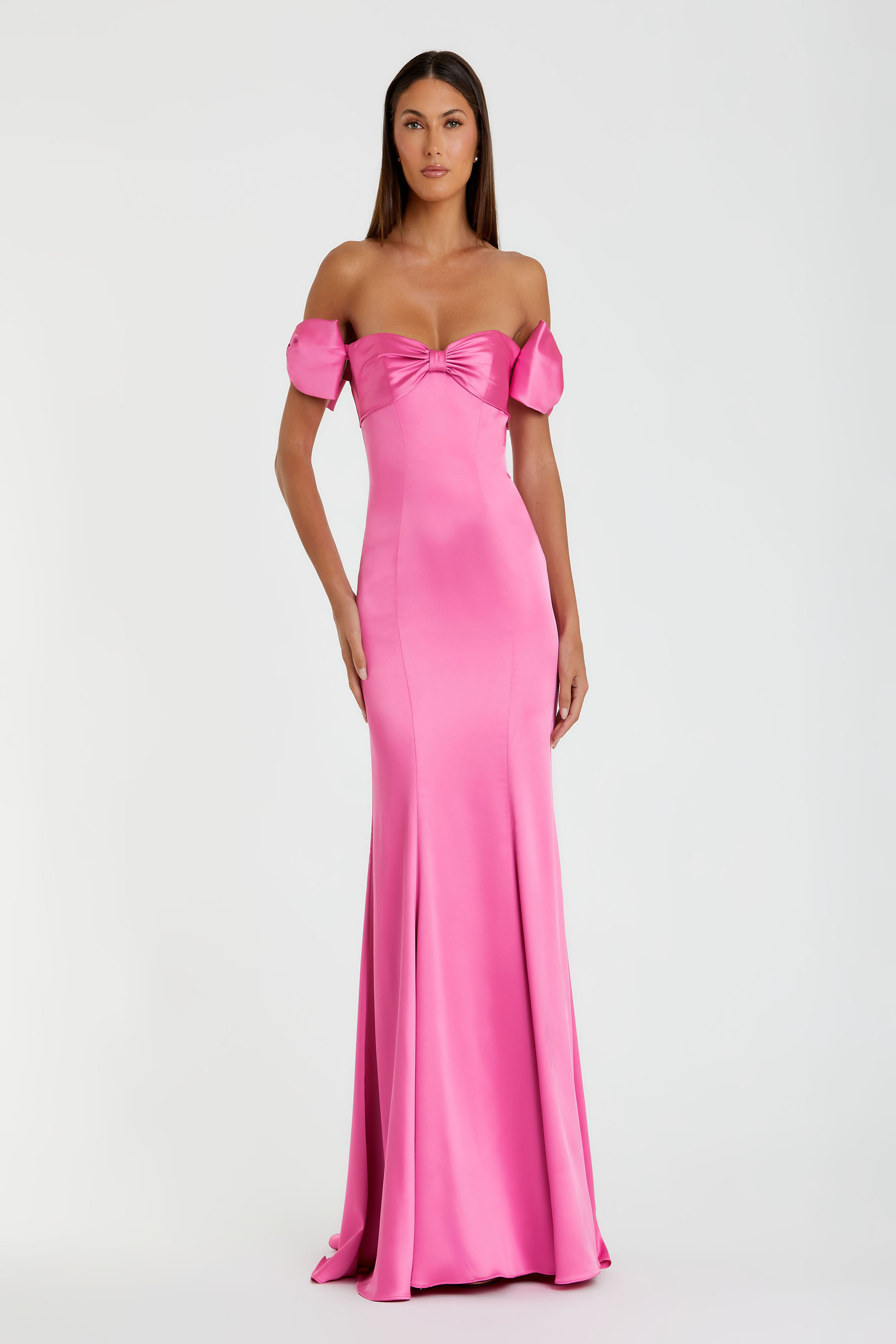 mac duggal dresses pink Mac Duggal 68875 Bow Sleeve Sweetheart Neck Long Party Dress
