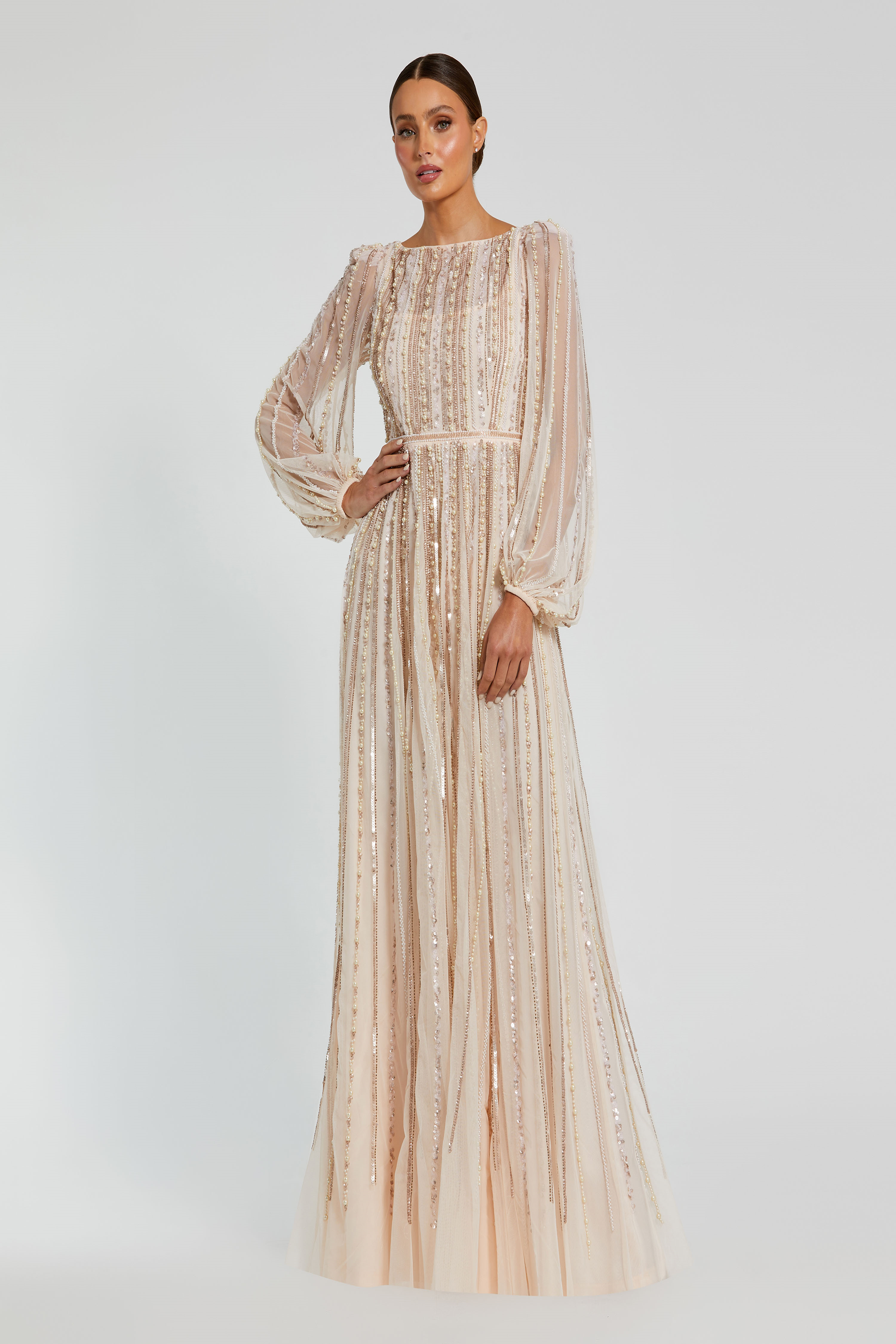 Mac Duggal Women's Embellished Long Sleeve A-Line Evening Gown