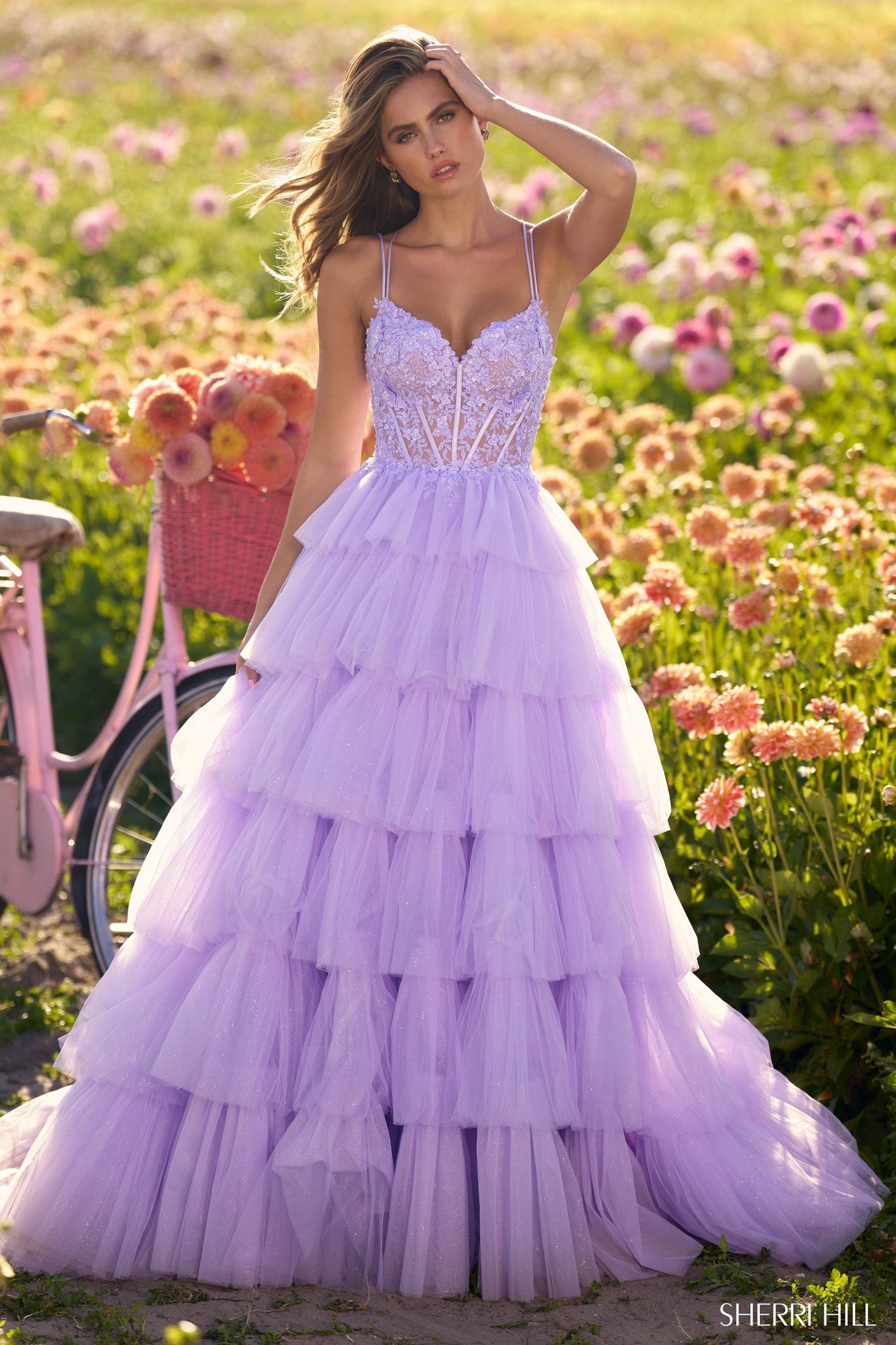 Sherri Hill 56192 Tulle Ball Gown with Corset Back – Mydressline
