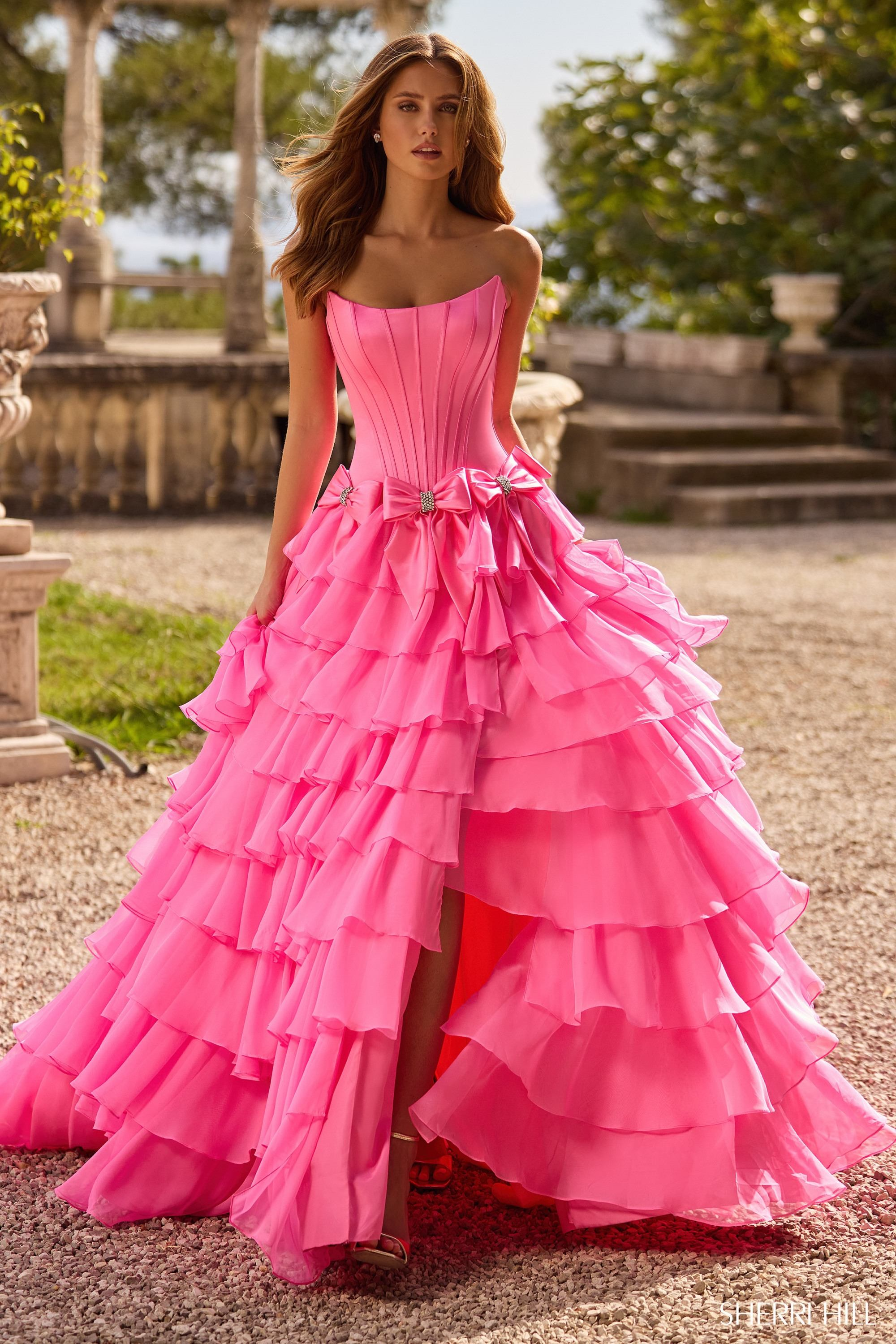 Sherri Hill 57225 Chiffon Ball Gown with Slit – Mydressline