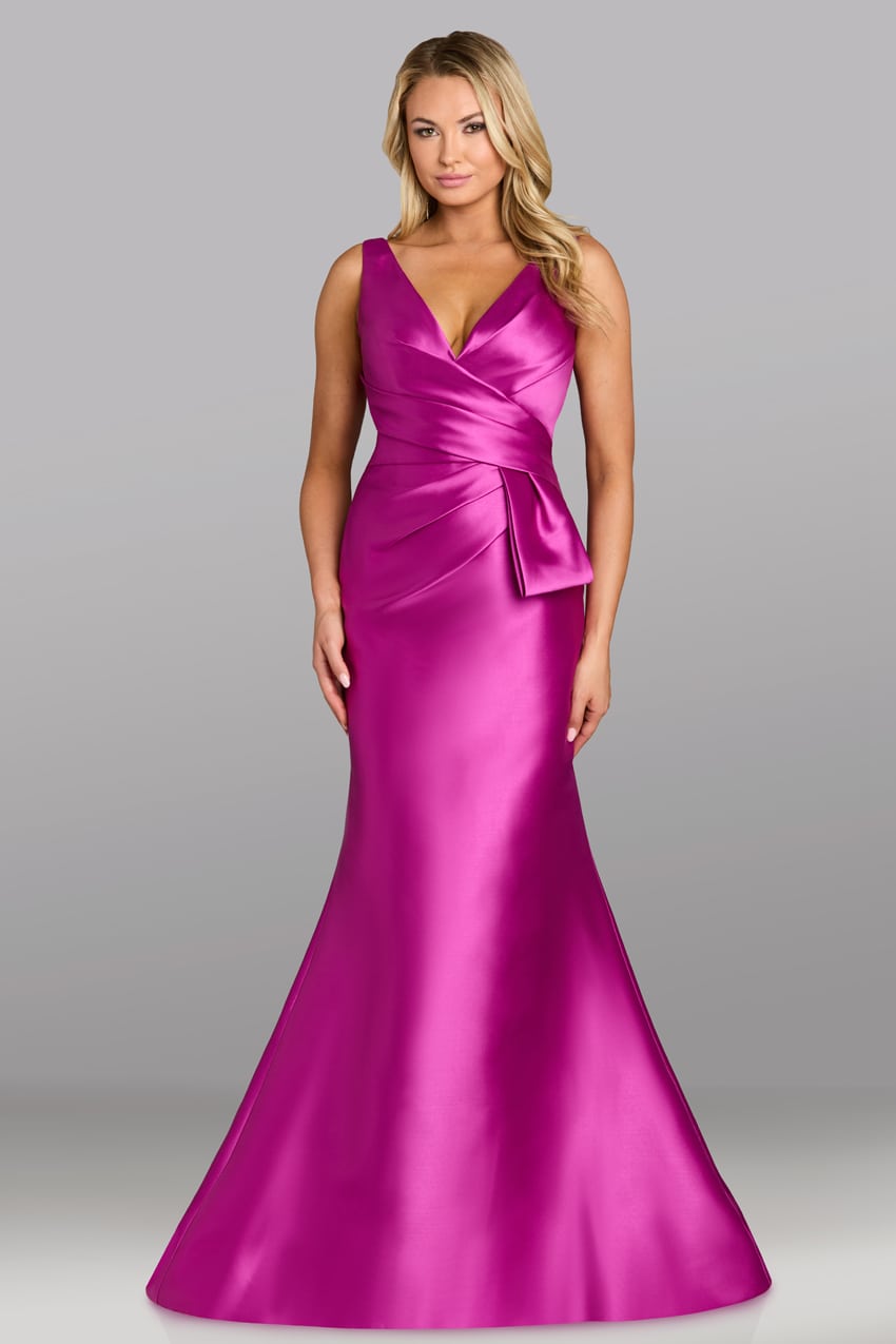 magenta satin jersey dress Rachel Allan 40421 - Short Stretch Satin Jersey Sheath Dress