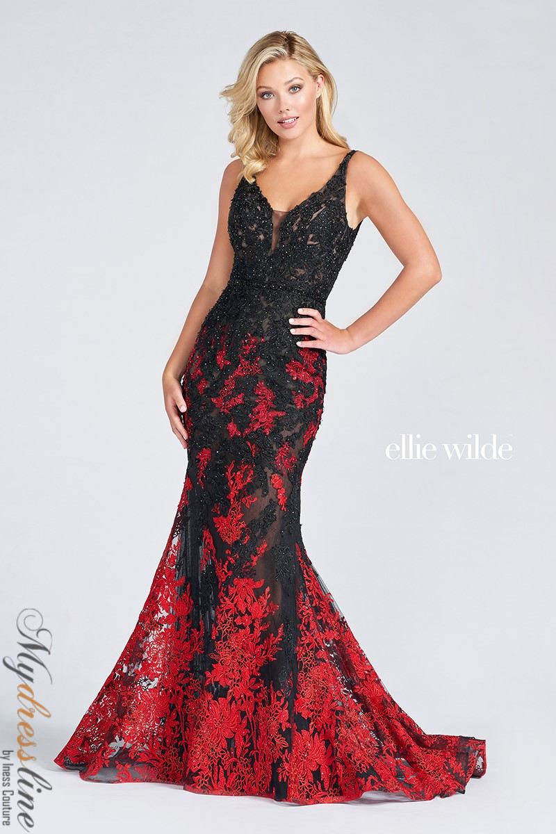Ellie Wilde Lace Mermaid Dress with Gold Zipper Detail – Mydressline