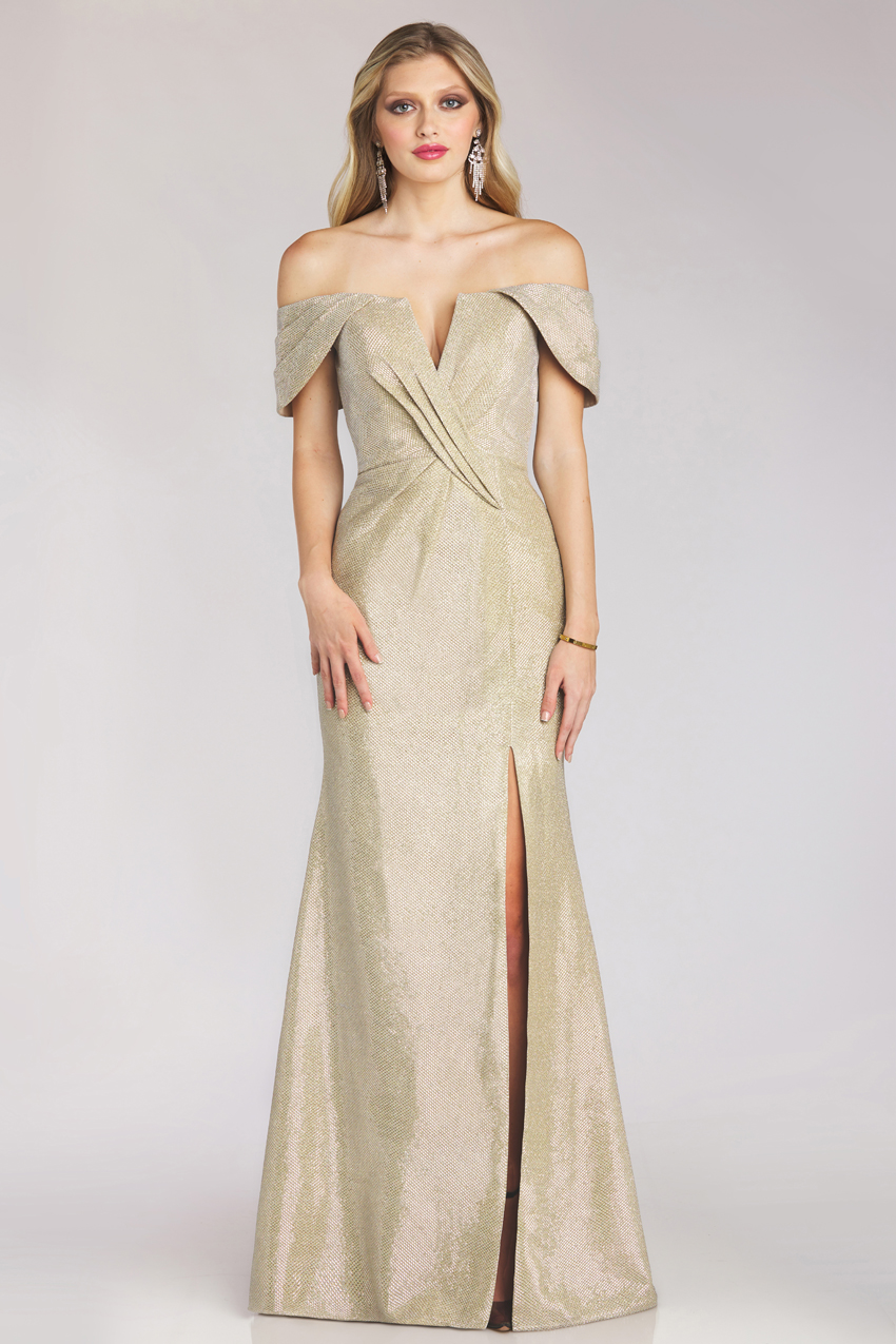 Gia Franco 12155 Off-Shoulder Metallic Jersey Gown – Mydressline