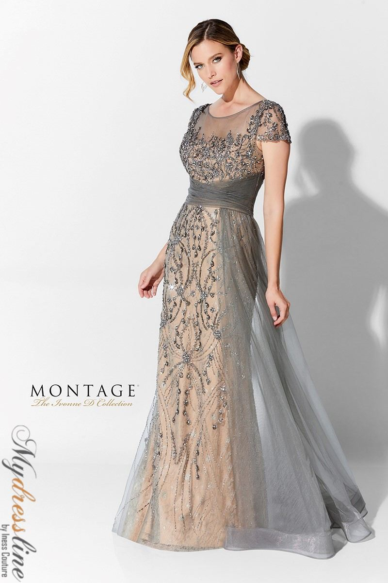 ivonne d evening dresses Ivonne D ID905 - Short Sleeved Formal Gown 16 / Silver/Nude main image 0