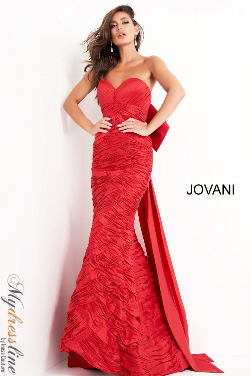Jovani 02035 Elegant Red Ruffled Evening Gown  Mydressline