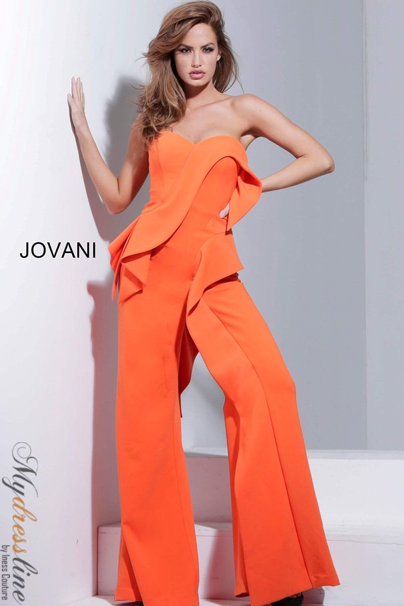 Jovani 04427 Scuba Jumpsuit: Elegant Sweetheart Neckline Ruffles