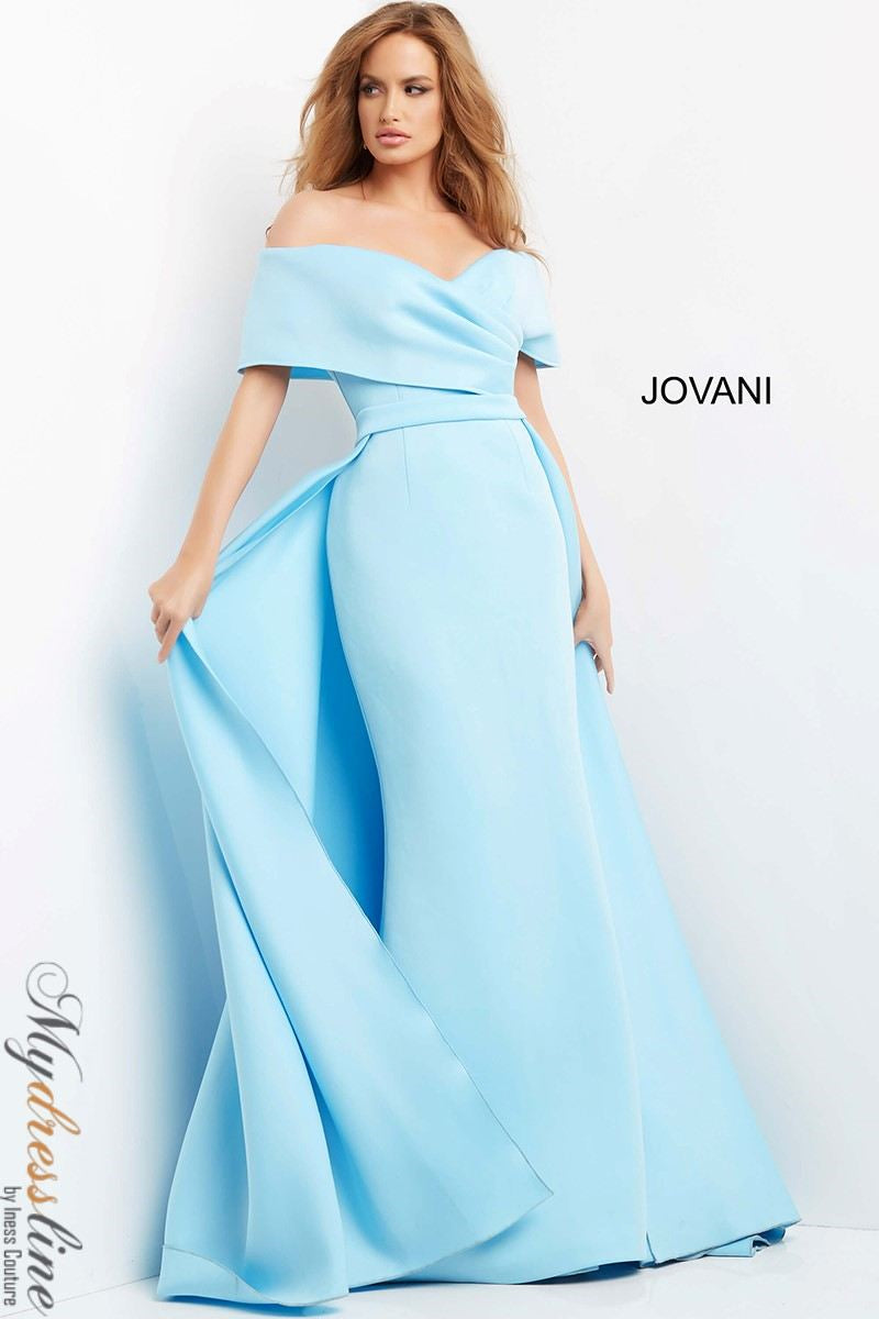Jovani 07443 Scuba Evening Dress Sweetheart Off Shoulder Overskirt Mydressline
