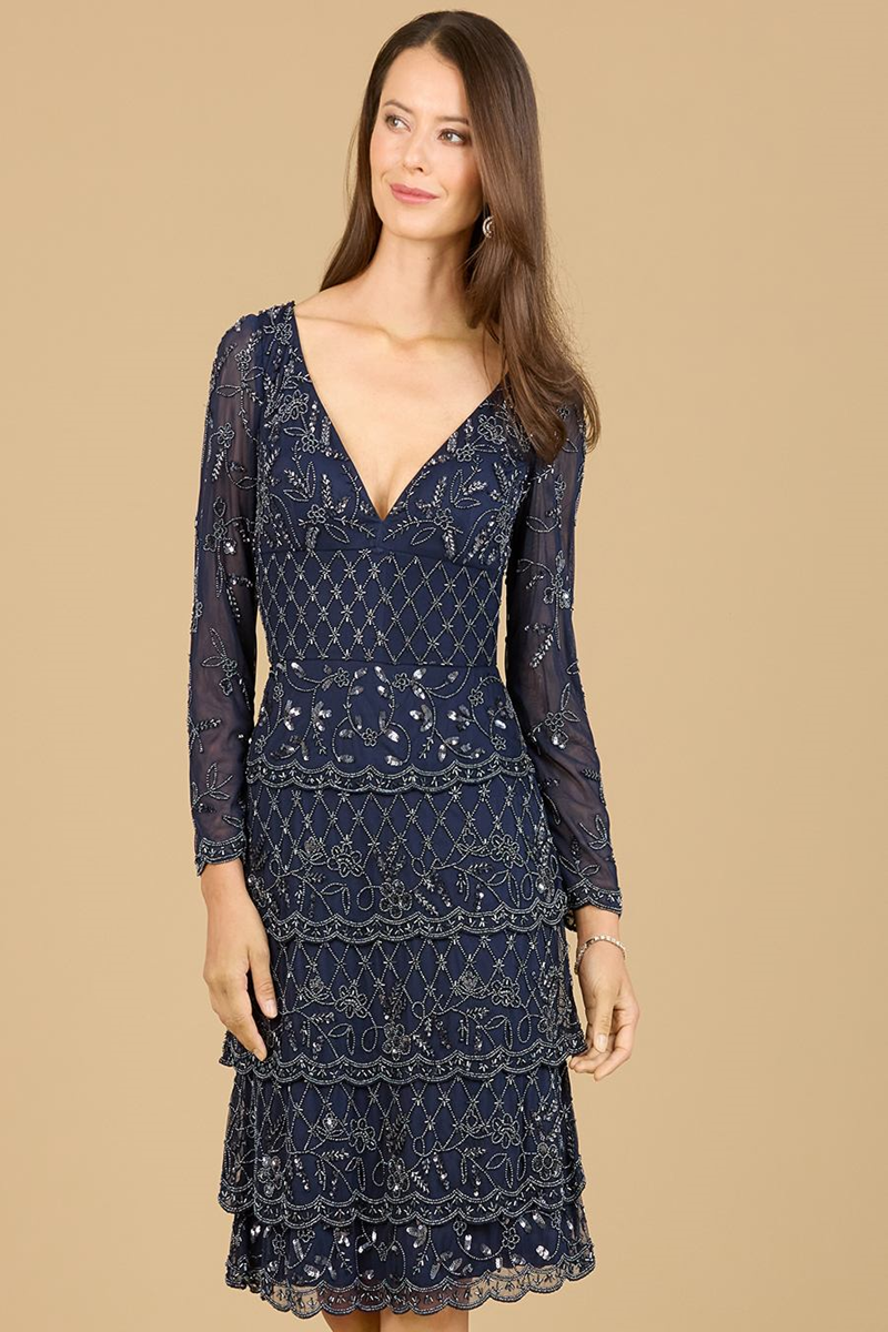 Lara 29223 V-Neck Beaded Dress for Cocktail Events Mydressline Lara 29223 V-Neck Beaded Dress for Cocktail Events Mydressline