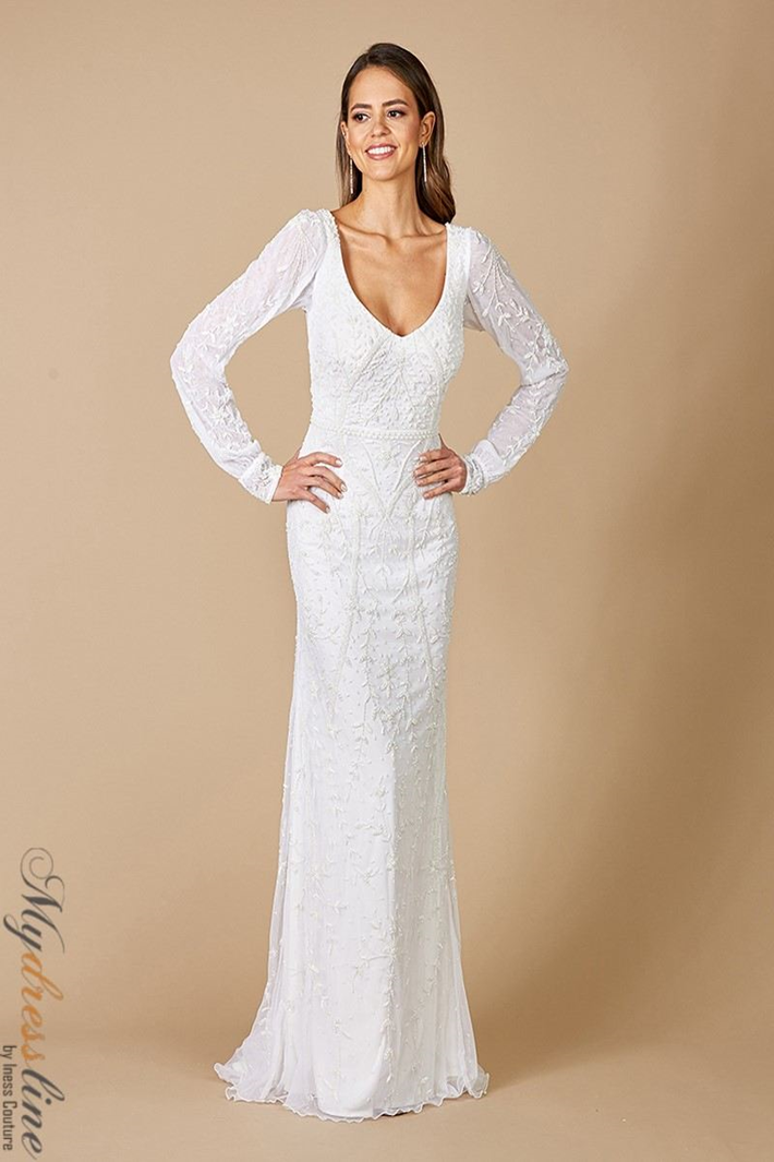 Lara 51079 Luxurious Tulle Beaded Column Gown – Mydressline