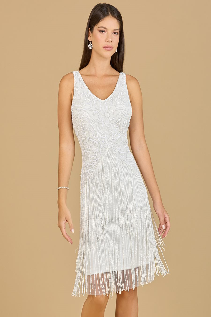 white v neck fit and flare dress V-Neck Fit & Flare Dress with Frill Sleeve