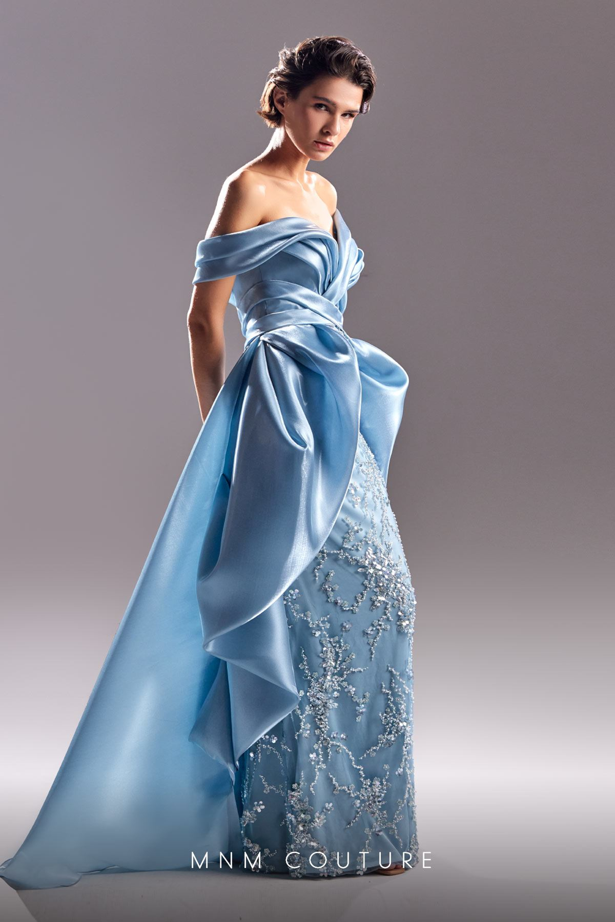 MNM Couture G1525 Off-Shoulder Beaded Organza Gown – Mydressline
