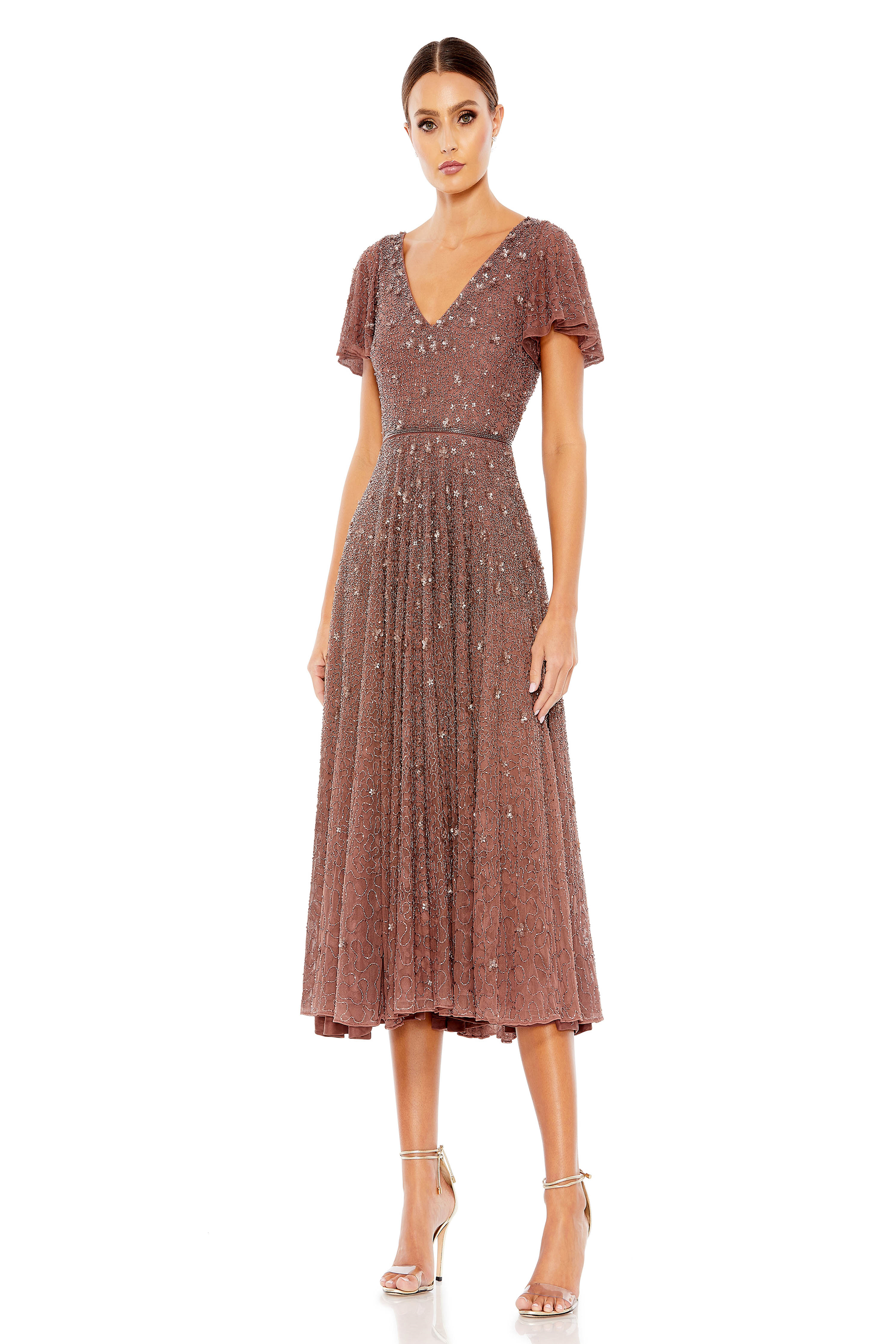 Mac Duggal 94150 Beaded Tea Length Cocktail Midi Dress