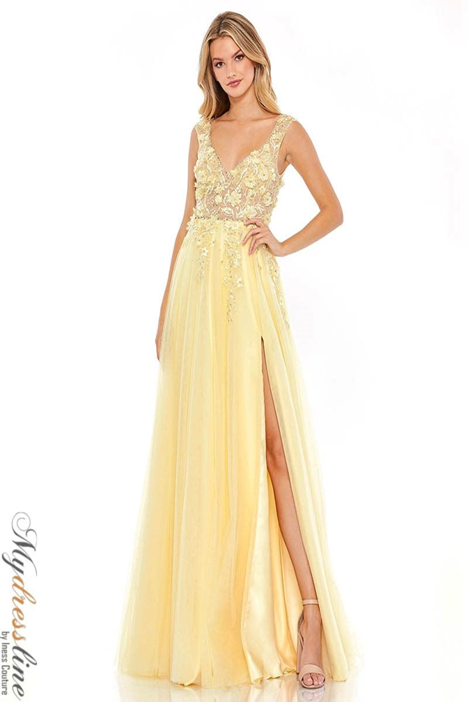 mac duggal yellow dress Mac Duggal 11201 Ethereal Tulle Evening Gown – Mydressline