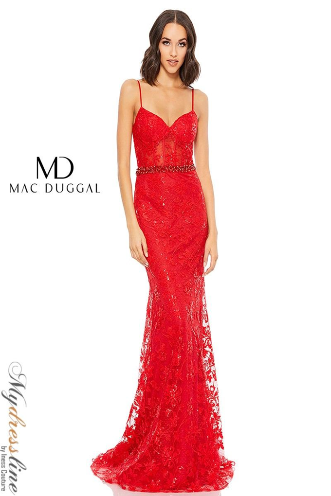 Mac Duggal 12406 Lace Evening Dress with Sequins – Mydressline