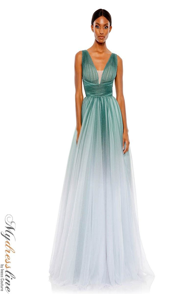 Glitter Ombre V Neck Sleeveless Gown - Mac Duggal Jade Ombre / US 0 Glitter Ombre V Neck Sleeveless Gown - Mac Duggal Jade Ombre / US 0
