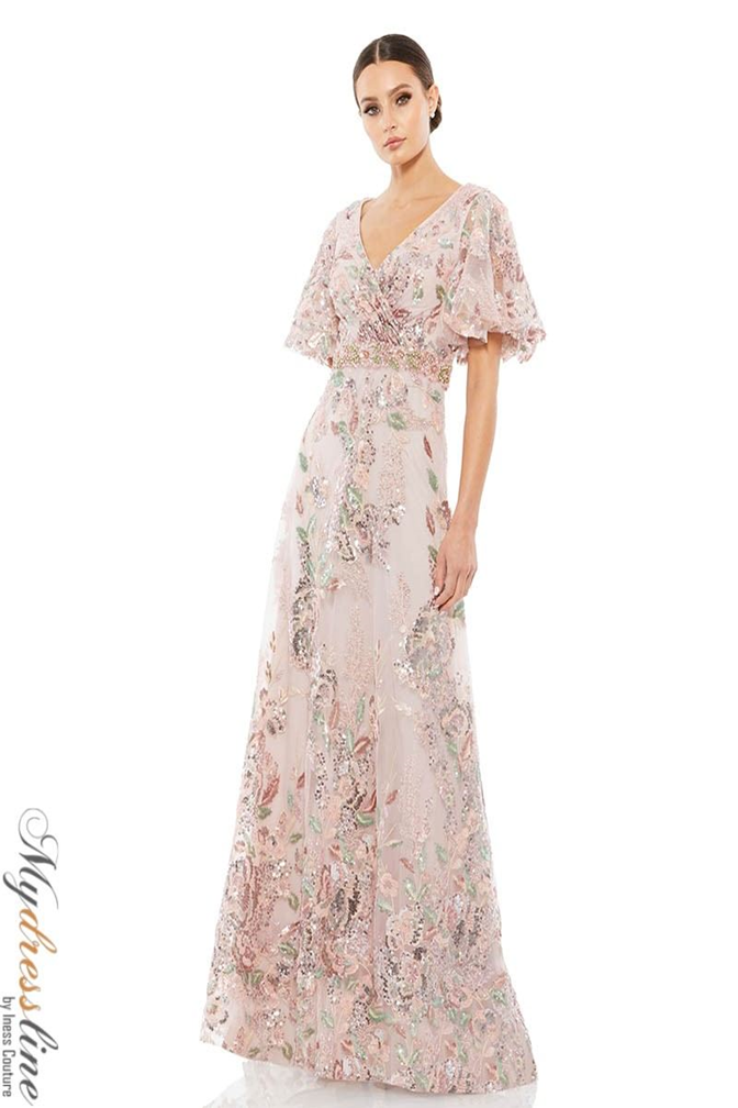 Mac Duggal Floral Embellished Short Sleeve Gown Rose Pink, Size 0