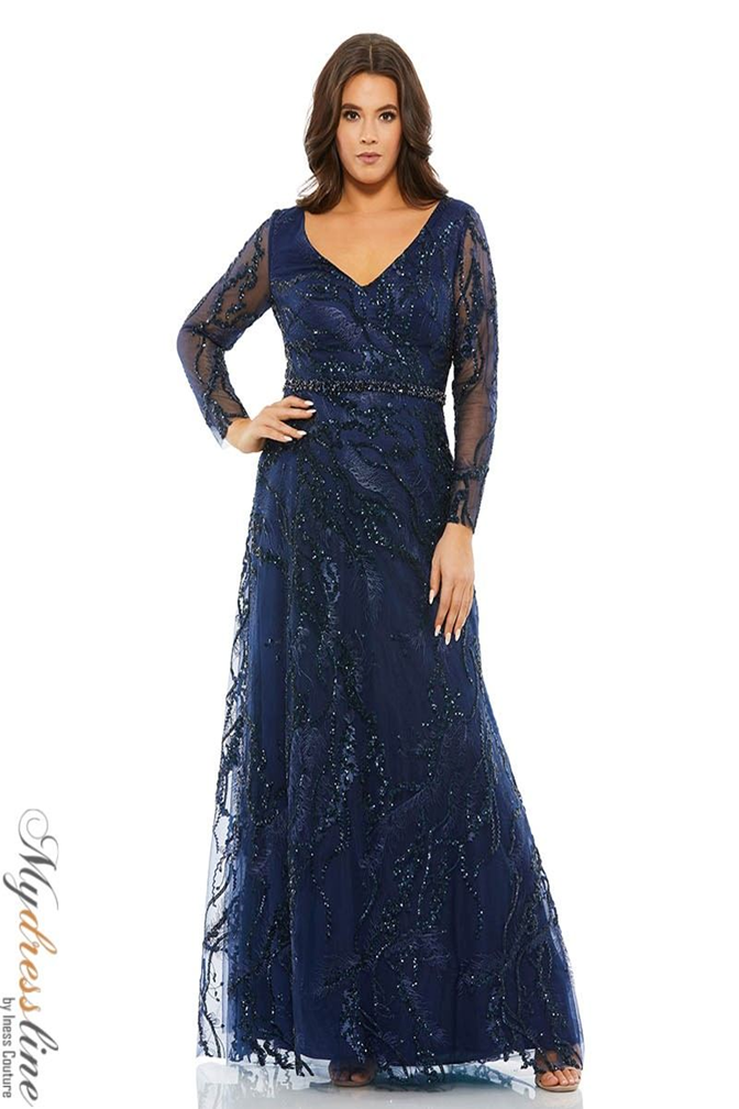 green emerald velvet dress Mac Duggal Embroidered Long Sleeve A Line Ball Gown main image 0