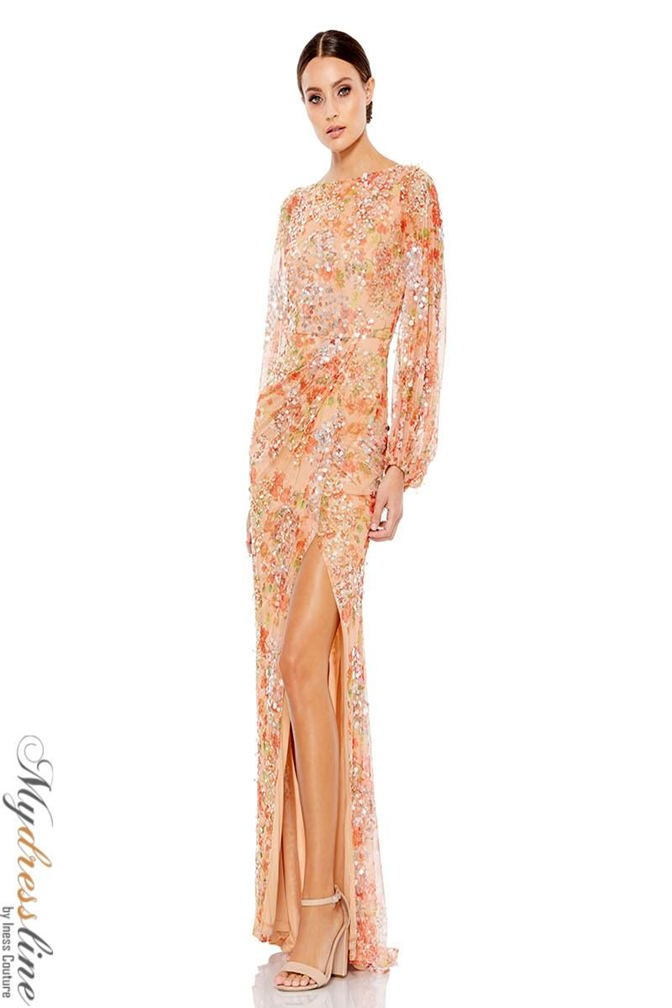 Mac Duggal Apricot Sequined Floral Print Gown Apricot, Size 0 Mac Duggal Apricot Sequined Floral Print Gown Apricot, Size 0