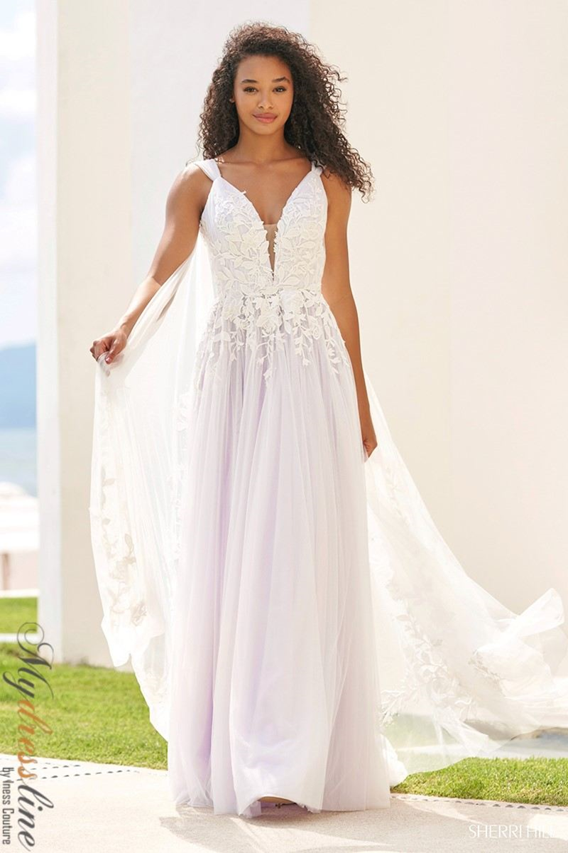 Sherri Hill 54859 Embroidered Tulle V-Neck A-Line Gown – Mydressline
