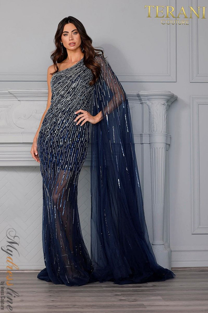 Terani Couture 1922GL0649 Beaded Tulle One Shoulder Gown – Mydressline