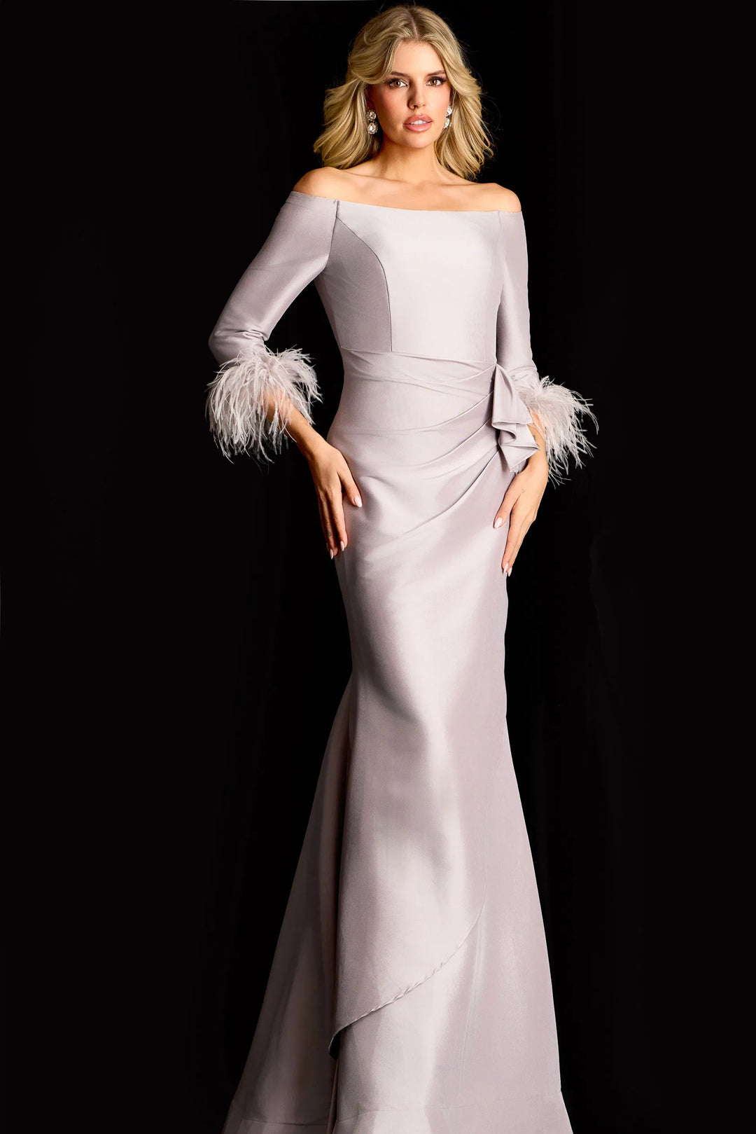 Jovani 45515 Off-Shoulder Satin Evening Gown – Mydressline Jovani 45515 Off-Shoulder Satin Evening Gown – Mydressline