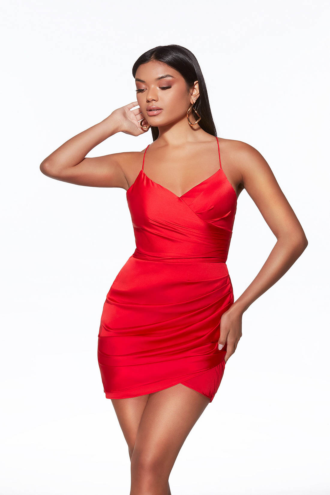 Alyce 40099 – Alyce 40099 Red Satin Cocktail Mini Dress