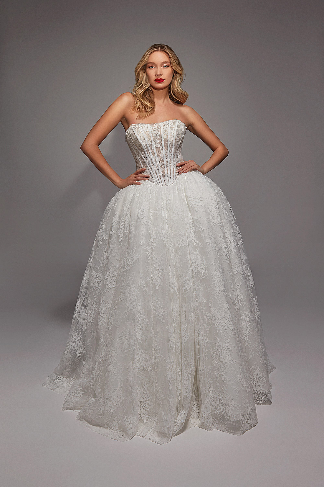 أليس 7149 – Alyce 7149 Elegant Strapless Lace Gown