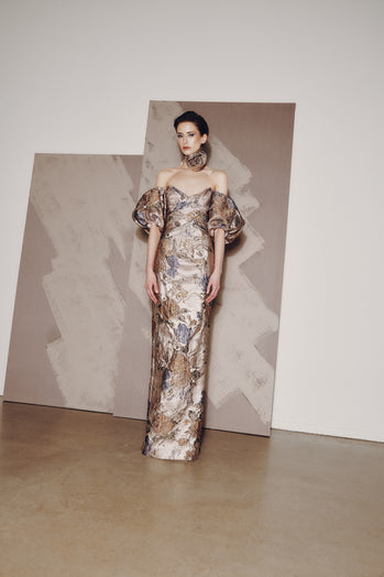 【海外限定】GinaBacconi ドレス☆Sylvia Off The Shoulder Dres Alissa Maxi Dress With Hip Embellishment – Gina Bacconi