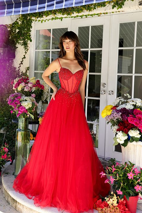 Ava Presley 29530 Red Tulle Ball Gown - Elegant Style Mydressline Ava Presley 29530 Red Tulle Ball Gown - Elegant Style Mydressline