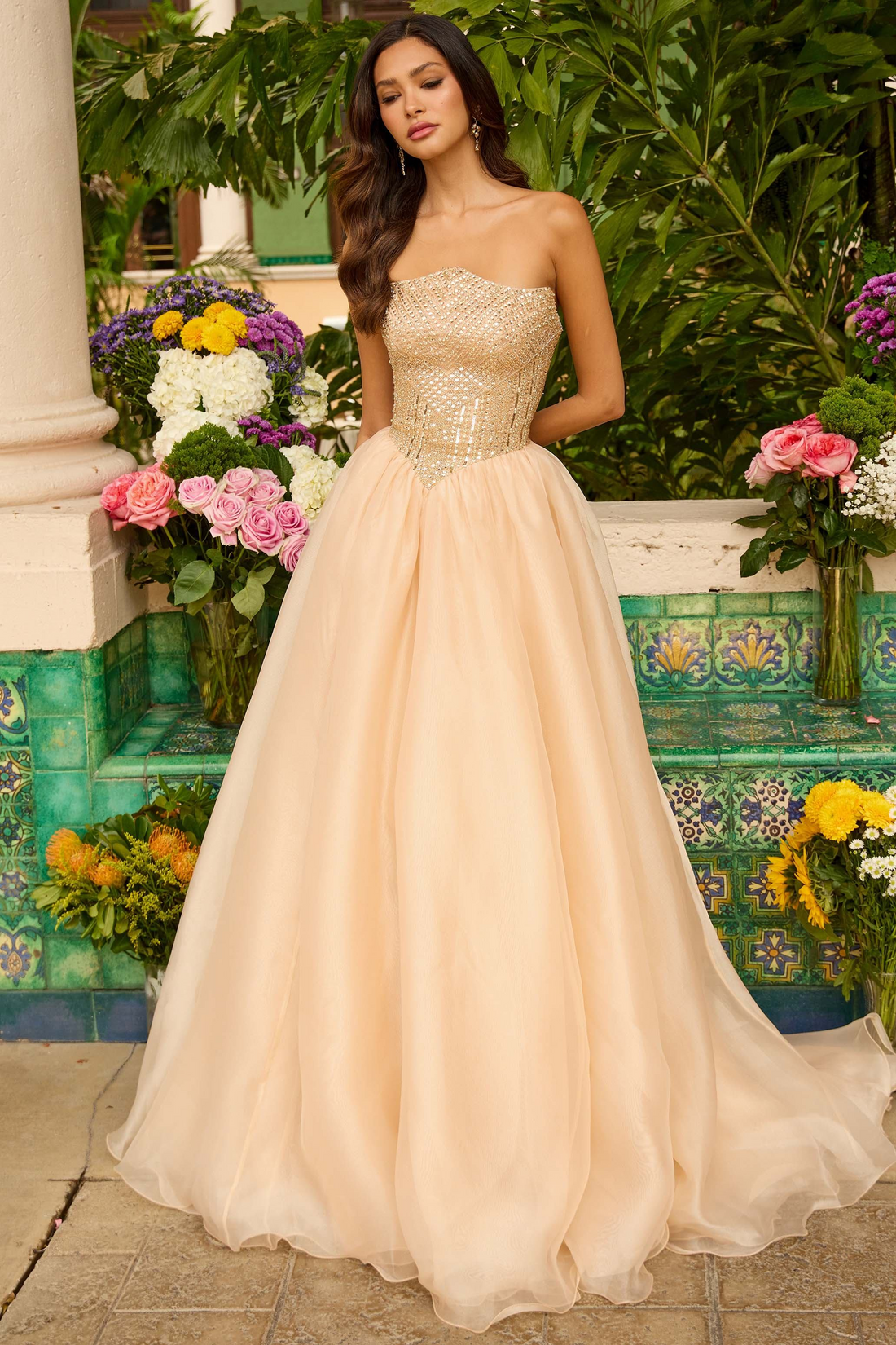 Ava Presley 47255 – Satin Beaded Ball Gown