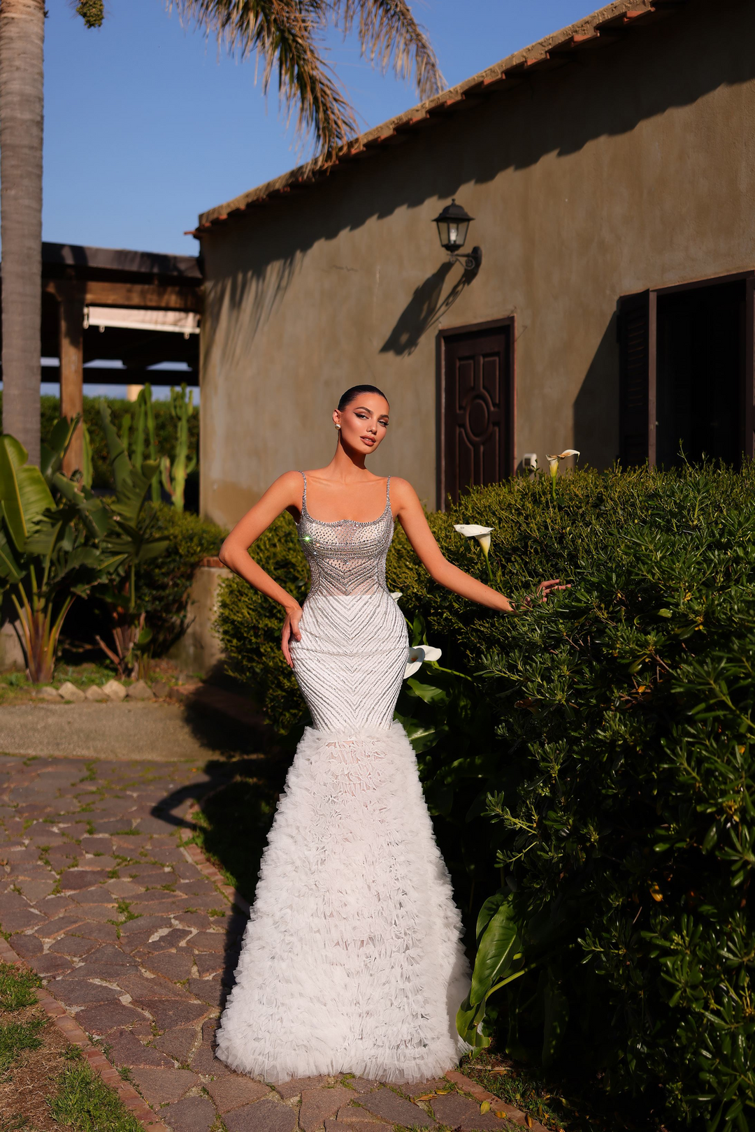 chic designer dresses Chic and Holland HF110496 - Long Beaded mesh (88% Polyester 12% spandex) Sheath Dress
