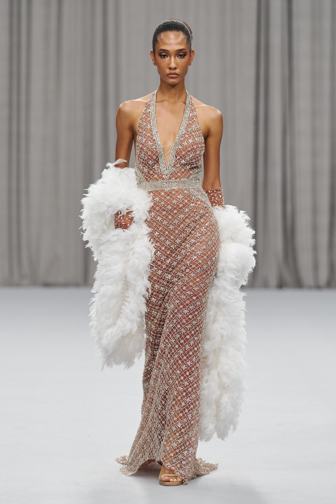 Chic et Holland HF110561 – HF110561 Beaded Halter Dress