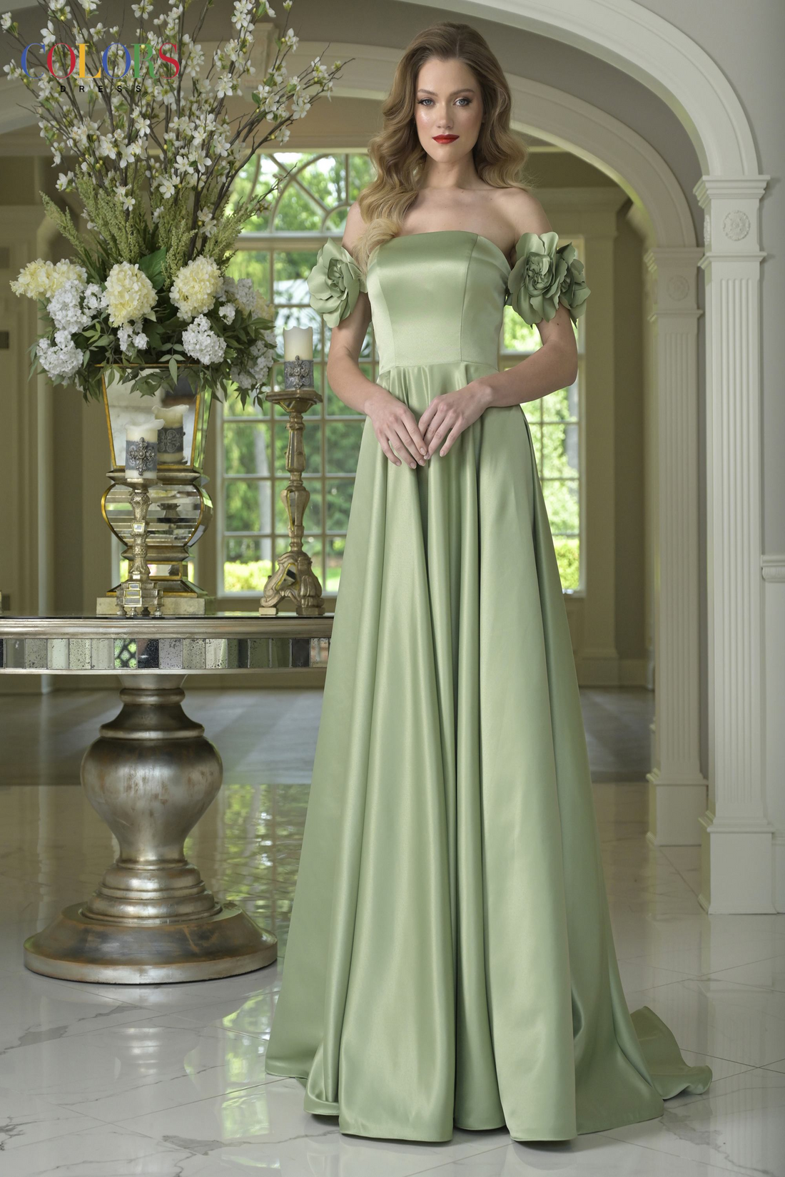 Colors 3744 – Satin Evening Dress with Asymmetrical Strap