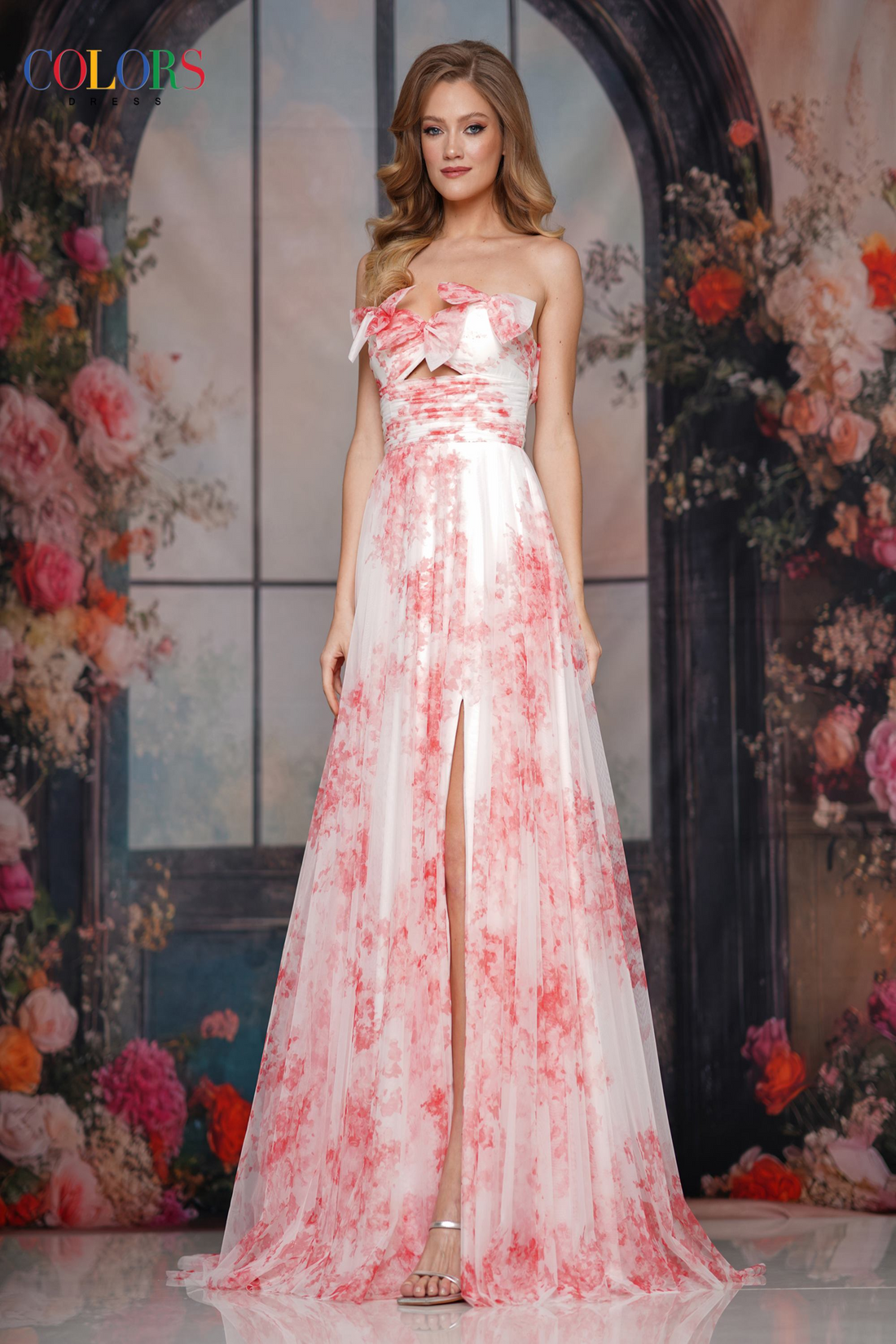 Couleurs3811 – 3811 A-Line Evening Dress with Slit & Corset